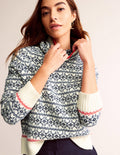 Breiter Fair-Isle-Pullover-Marineblau und warmes Naturweiß Fair-Isle