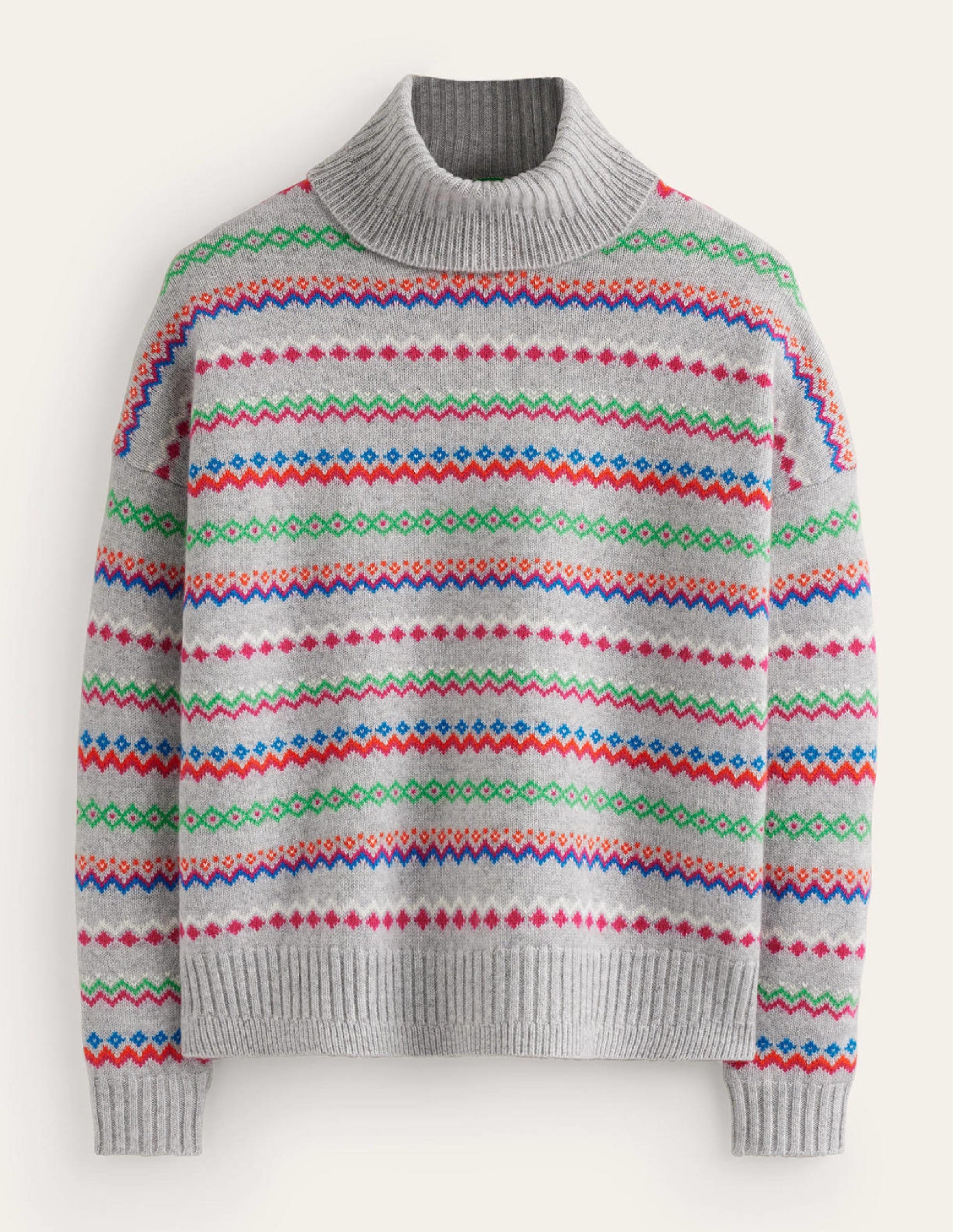 Kaschmirpullover mit Rollkragen-Grau Meliert Fair-Isle-7