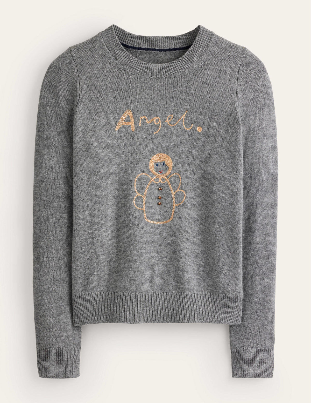 Festlicher Pullover mit Stickerei-Grau Meliert, Engel - Image 5