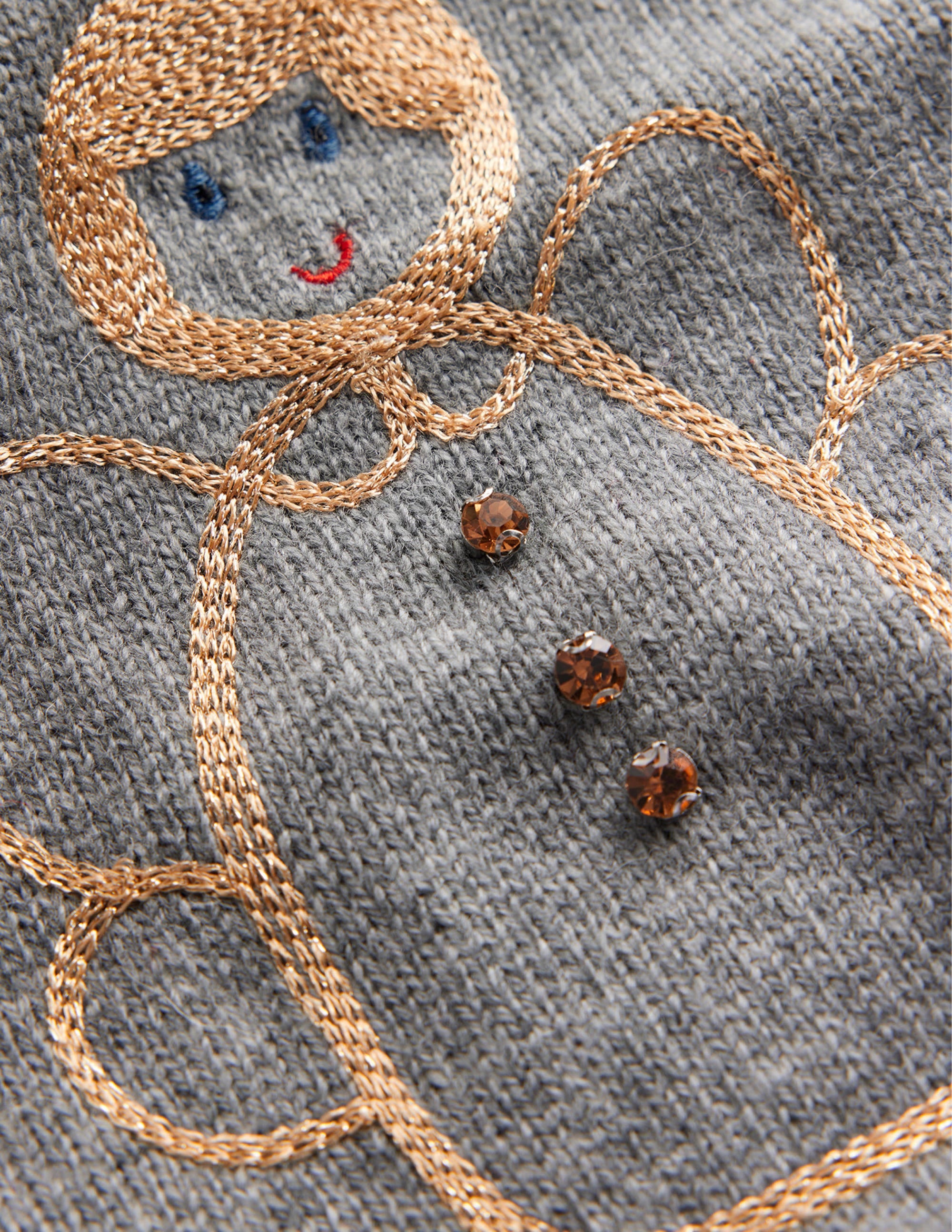 Festlicher Pullover mit Stickerei-Grau Meliert, Engel - Image 6