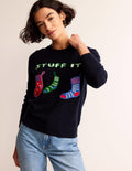 Festlicher Pullover mit Stickerei-Marineblau, Stuff It