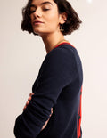 Cecily Pullover mit Knöpfen am Rücken-Marineblau, Markenstreifen