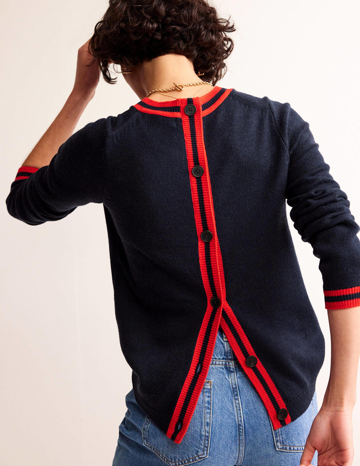 Cecily Pullover mit Knöpfen am Rücken-Marineblau, Markenstreifen - Image 3
