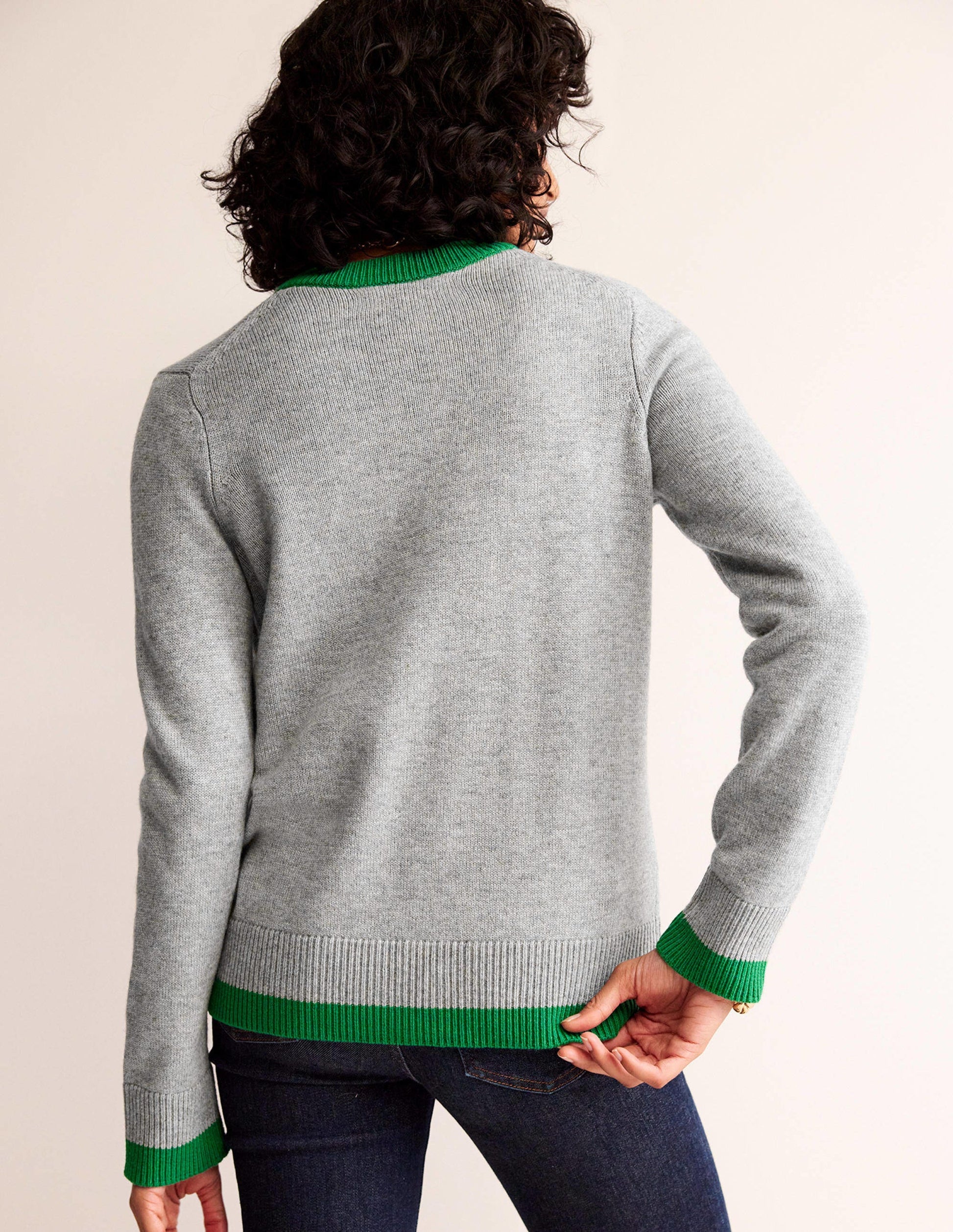 Gilet Alma à détail contrastant-Gris chiné, vert tambourin-3