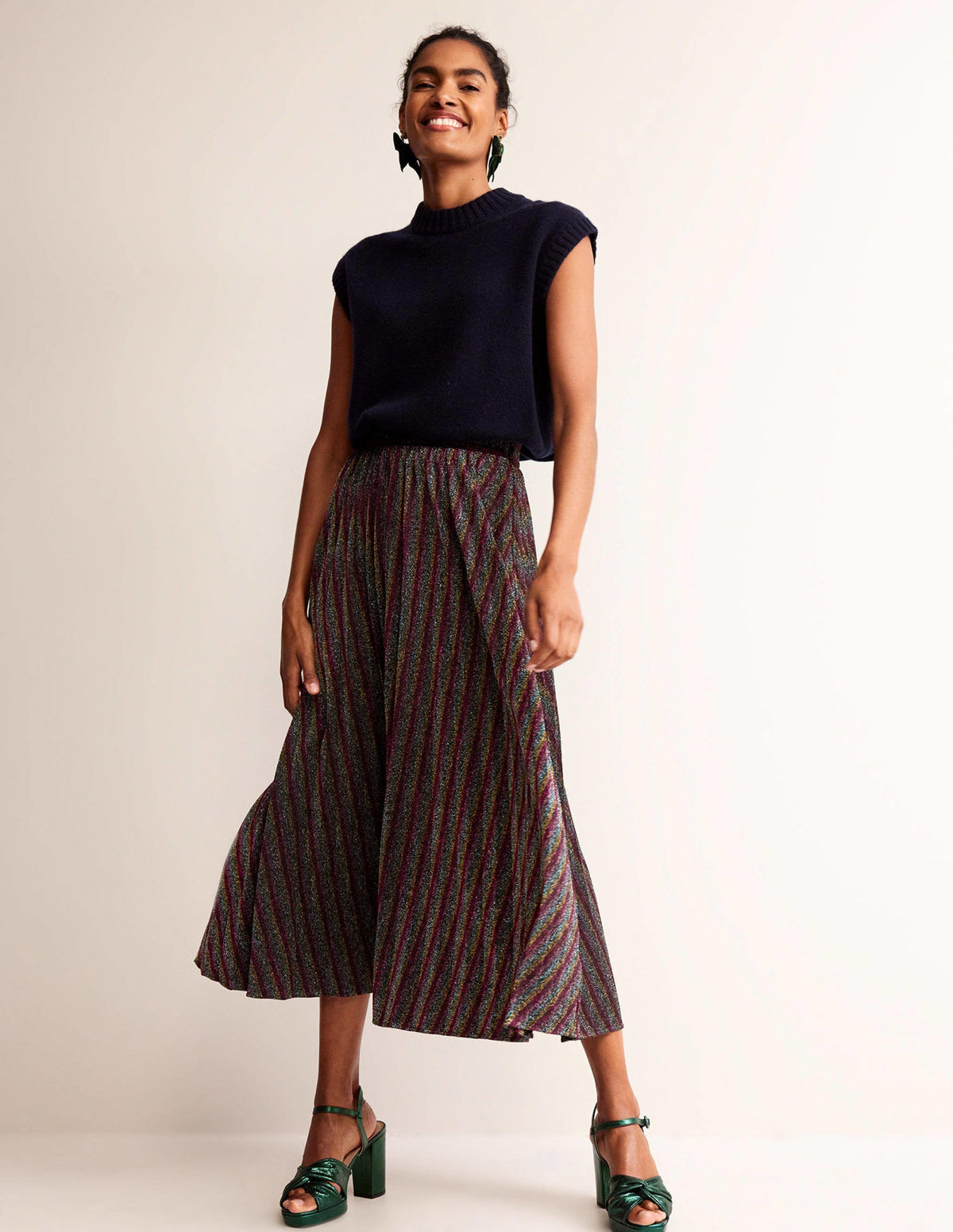 Jersey Metallic Pleated Skirt-Multi Stripe-1
