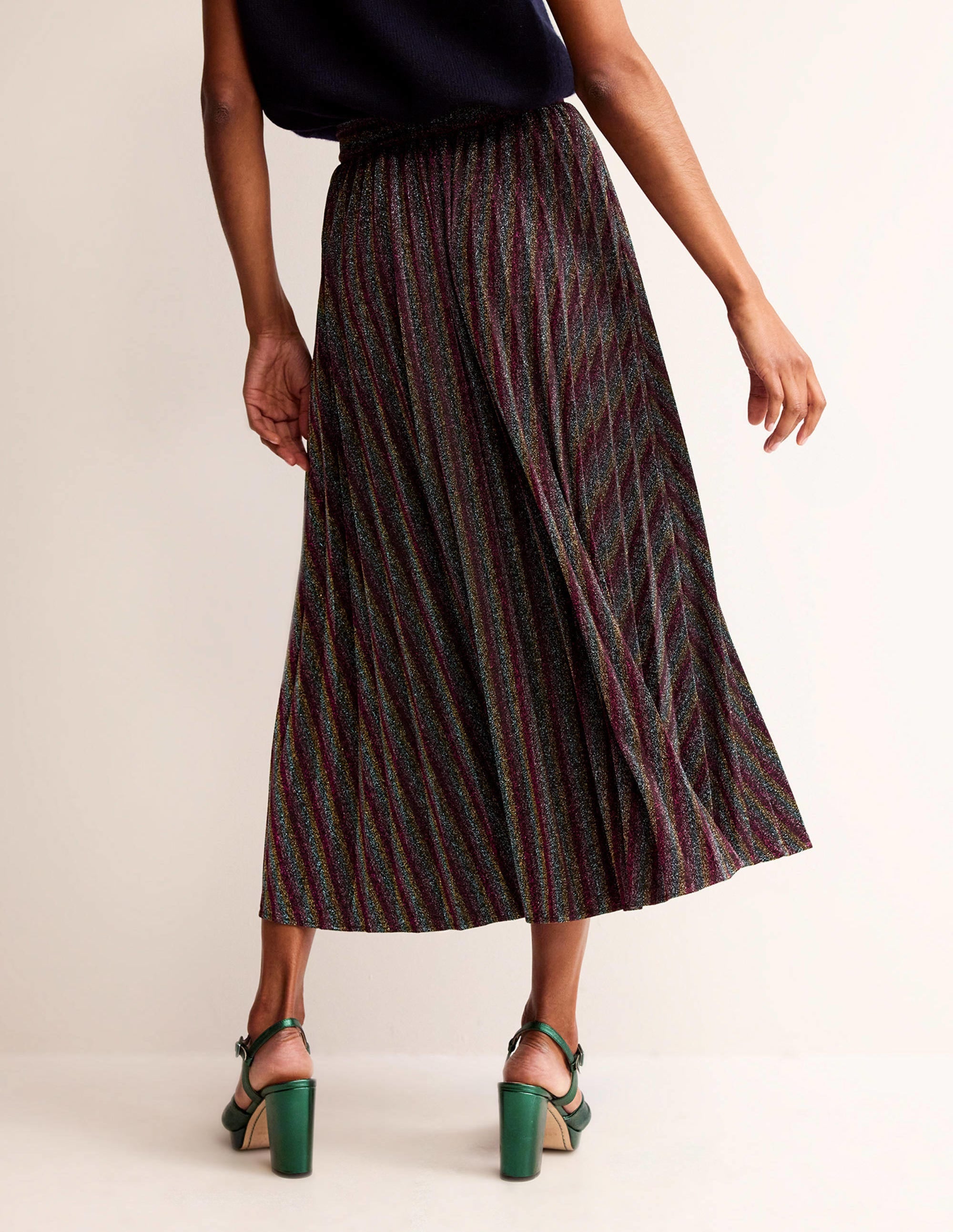 Jersey Metallic Pleated Skirt-Multi Stripe - Image 3