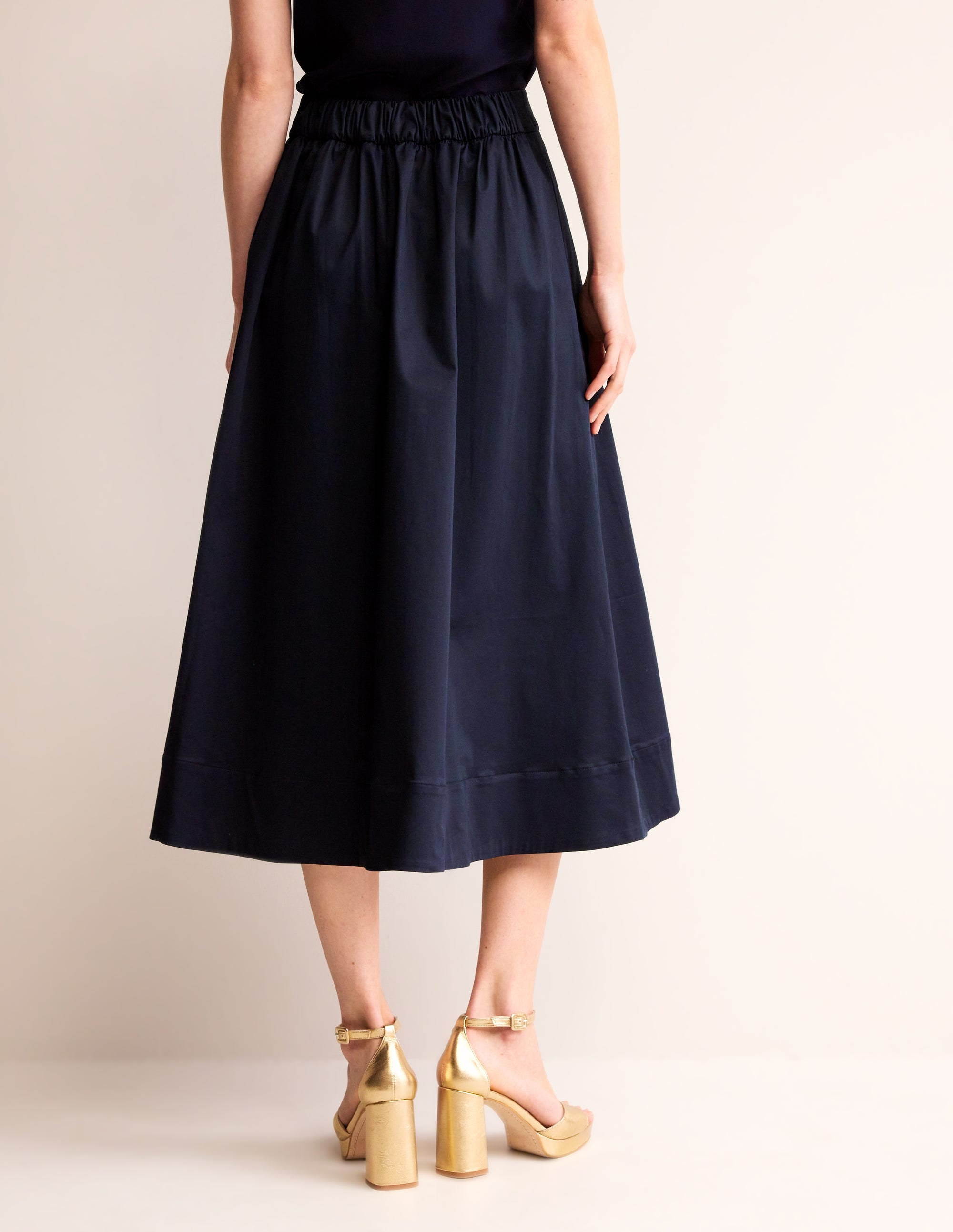 Jupe Isabella en satin de coton-Bleu marine - Image 3