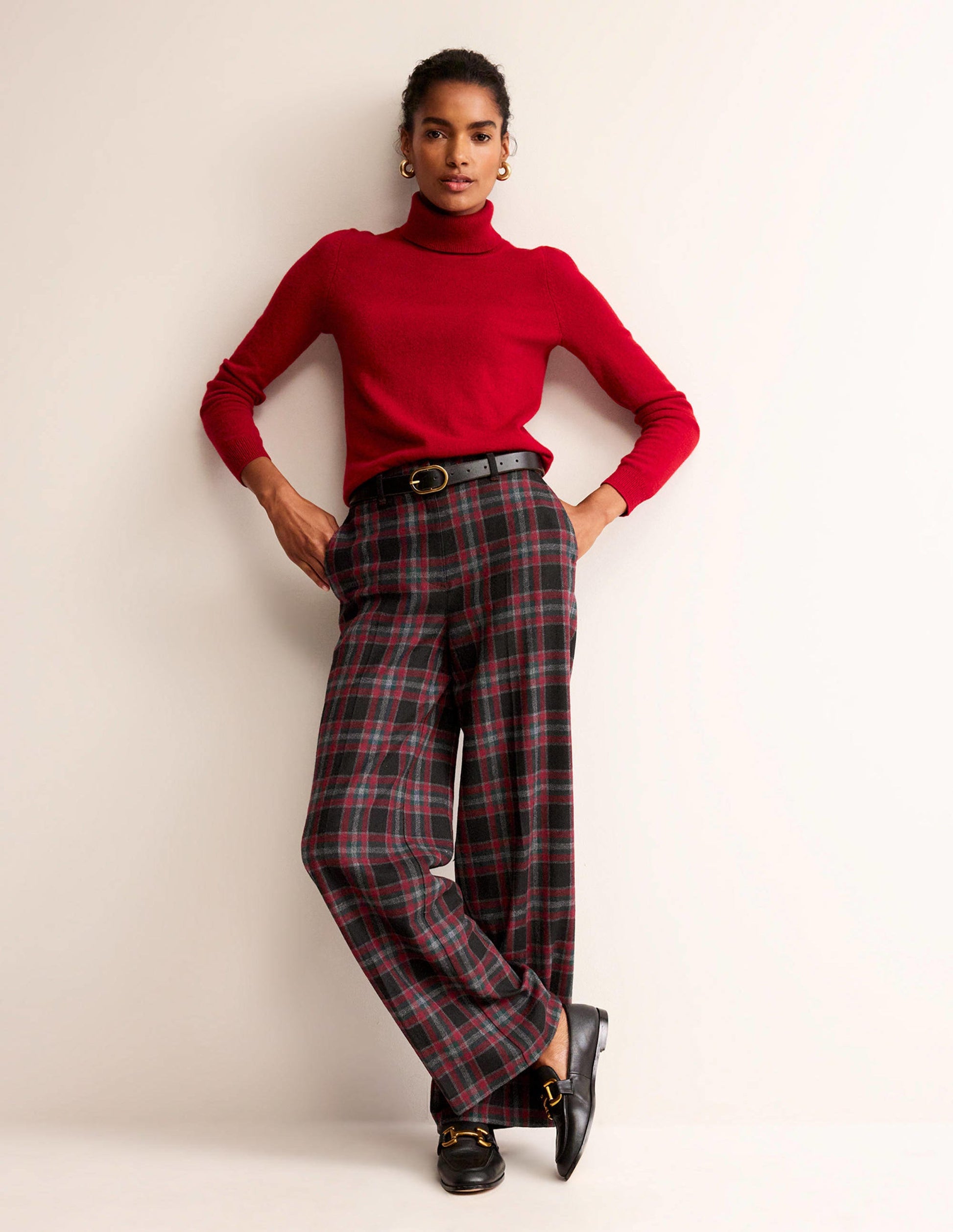 Pantalon Westbourne en laine mélangée-Carreaux vert et marron-1