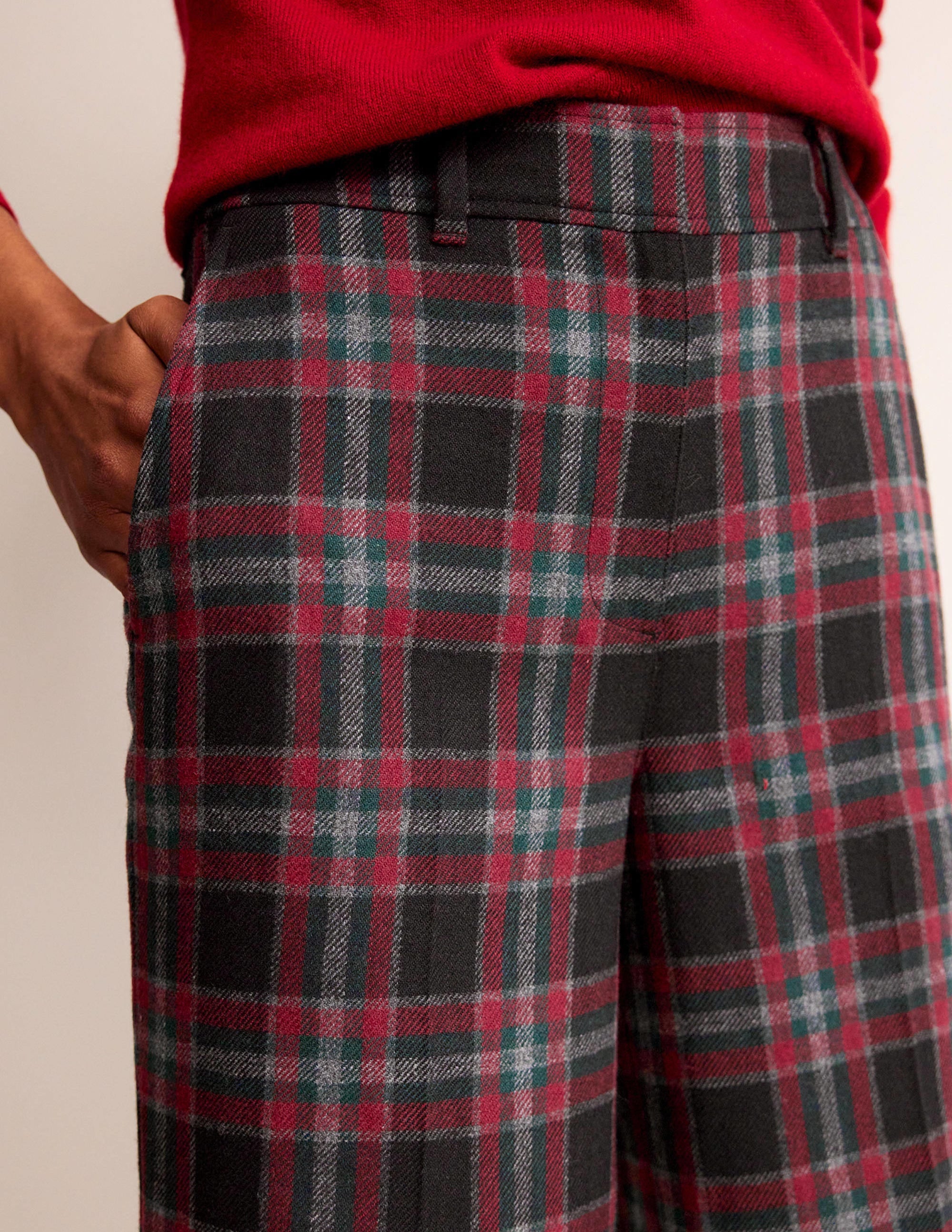 Pantalon Westbourne en laine mélangée-Carreaux vert et marron - Image 2
