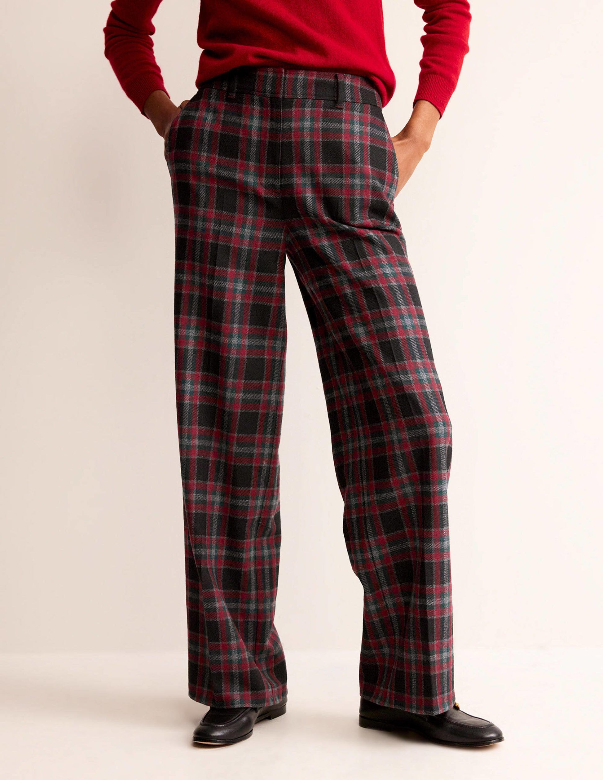 Pantalon Westbourne en laine mélangée-Carreaux vert et marron-4