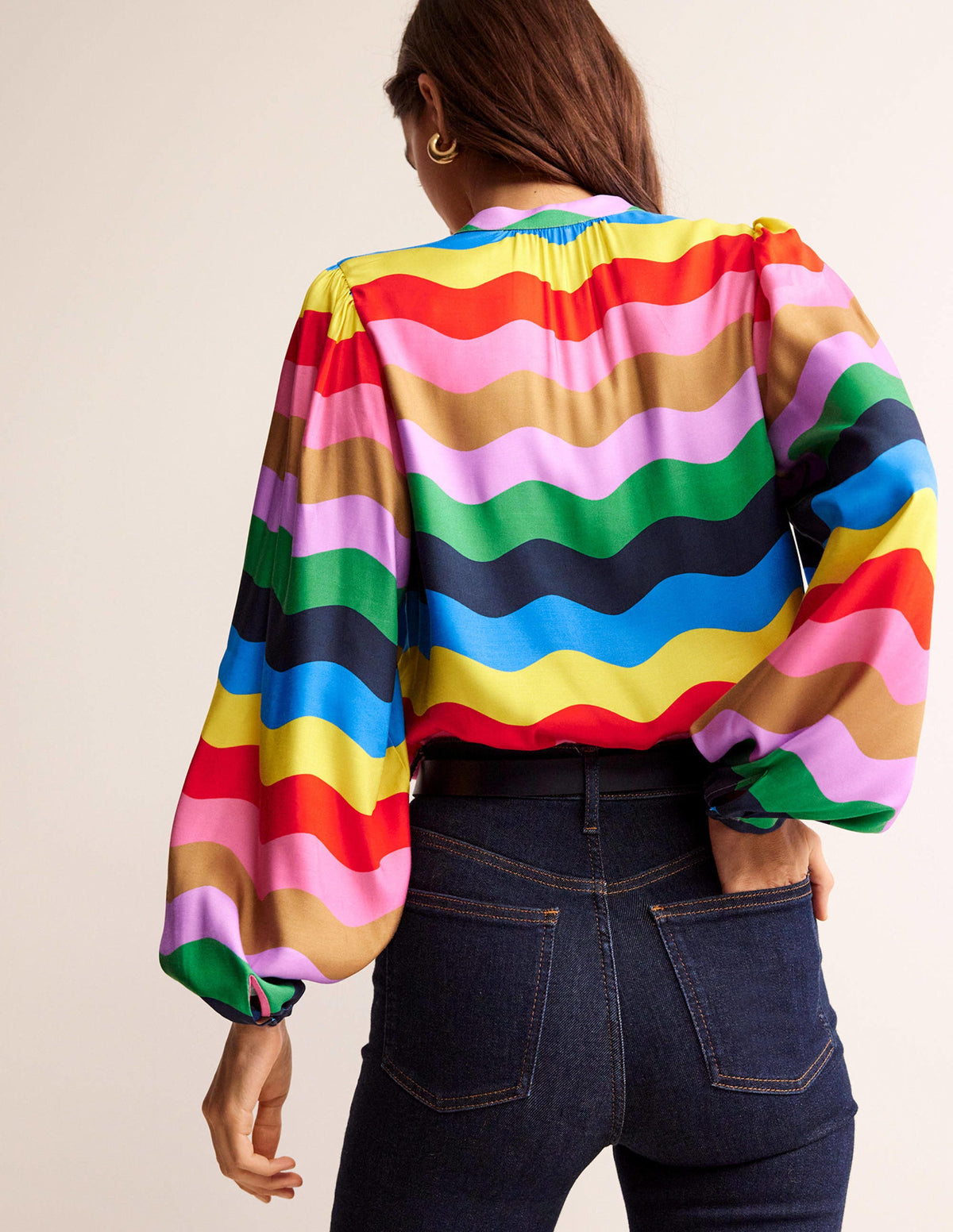 Bluse mit Blousonärmeln-Bunt, Regenbogenwelle - Image 3