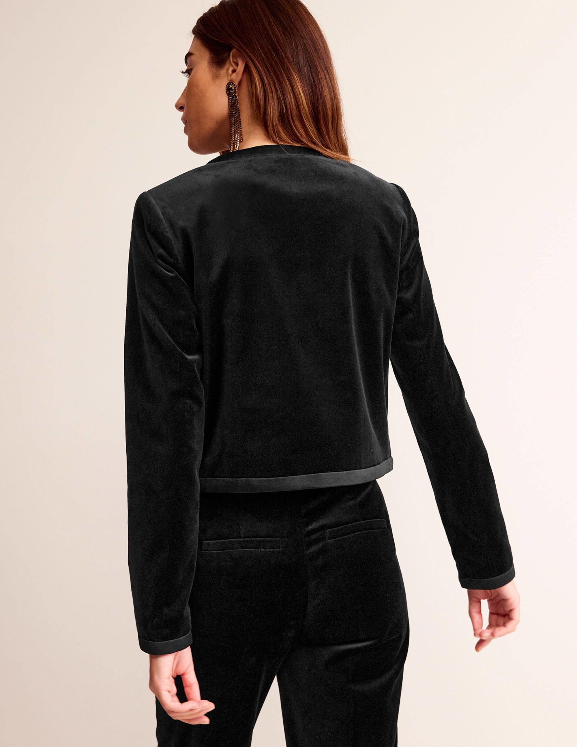 Jacke ohne Kragen mit Schleifen-Schwarz - Image 3