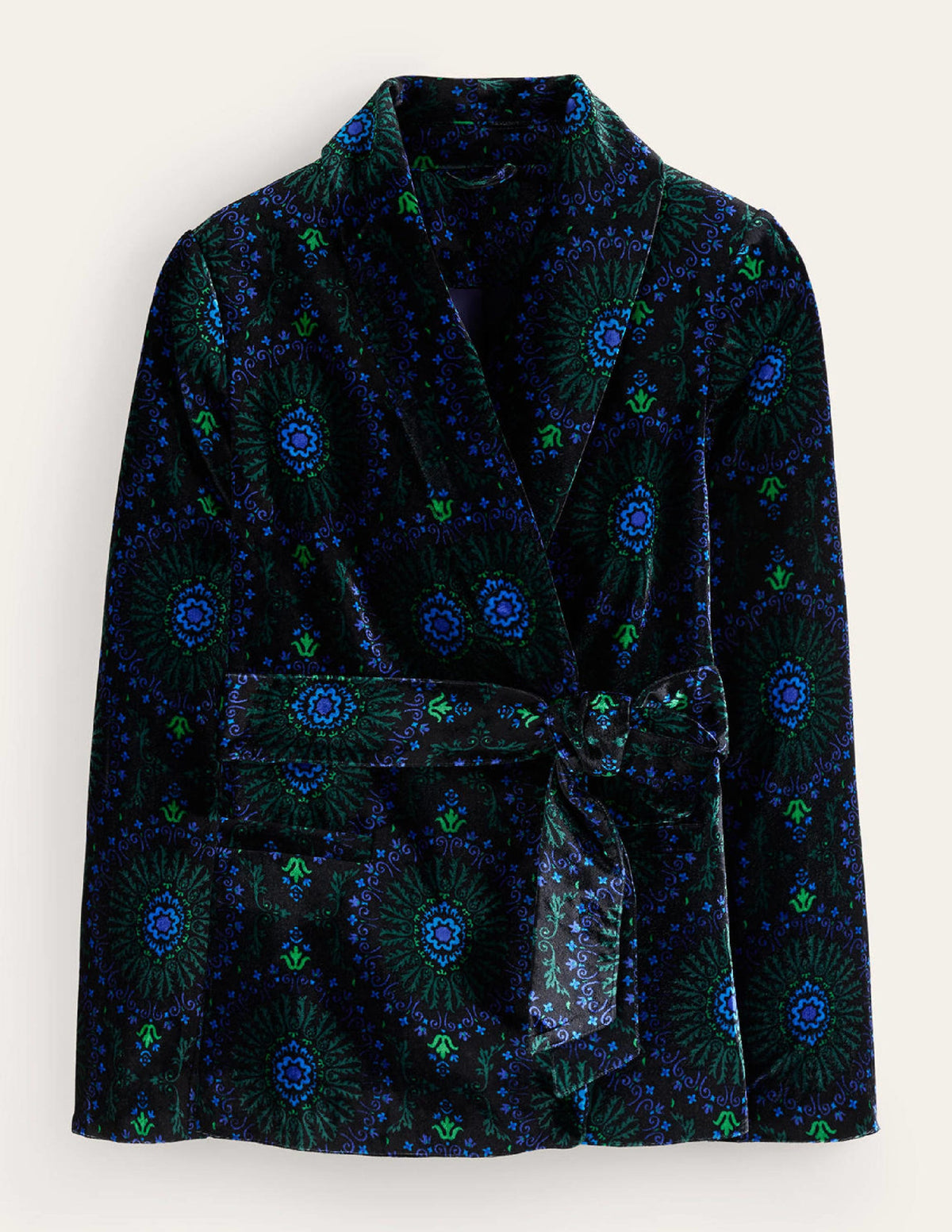 Veste nouée à la taille en velours-Noir, motif Artizian Geo-7