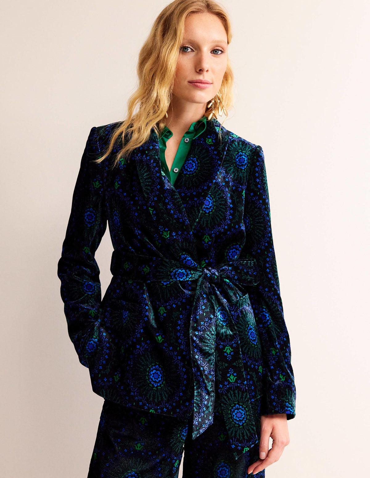 Veste nouée à la taille en velours-Noir, motif Artizian Geo-2
