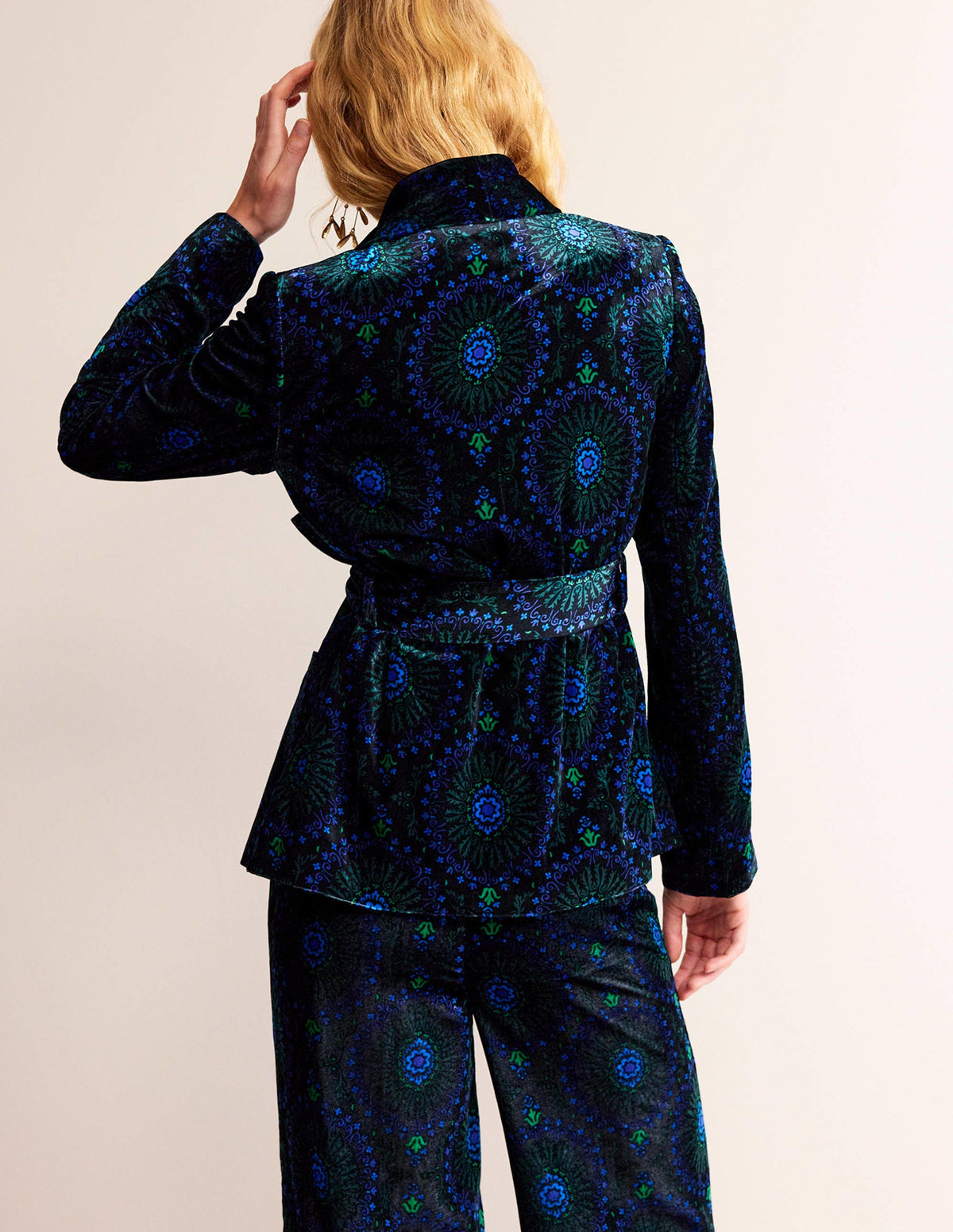 Veste nouée à la taille en velours-Noir, motif Artizian Geo - Image 3