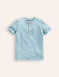 Washed Cotton Henley T-shirt-Vintage Blue
