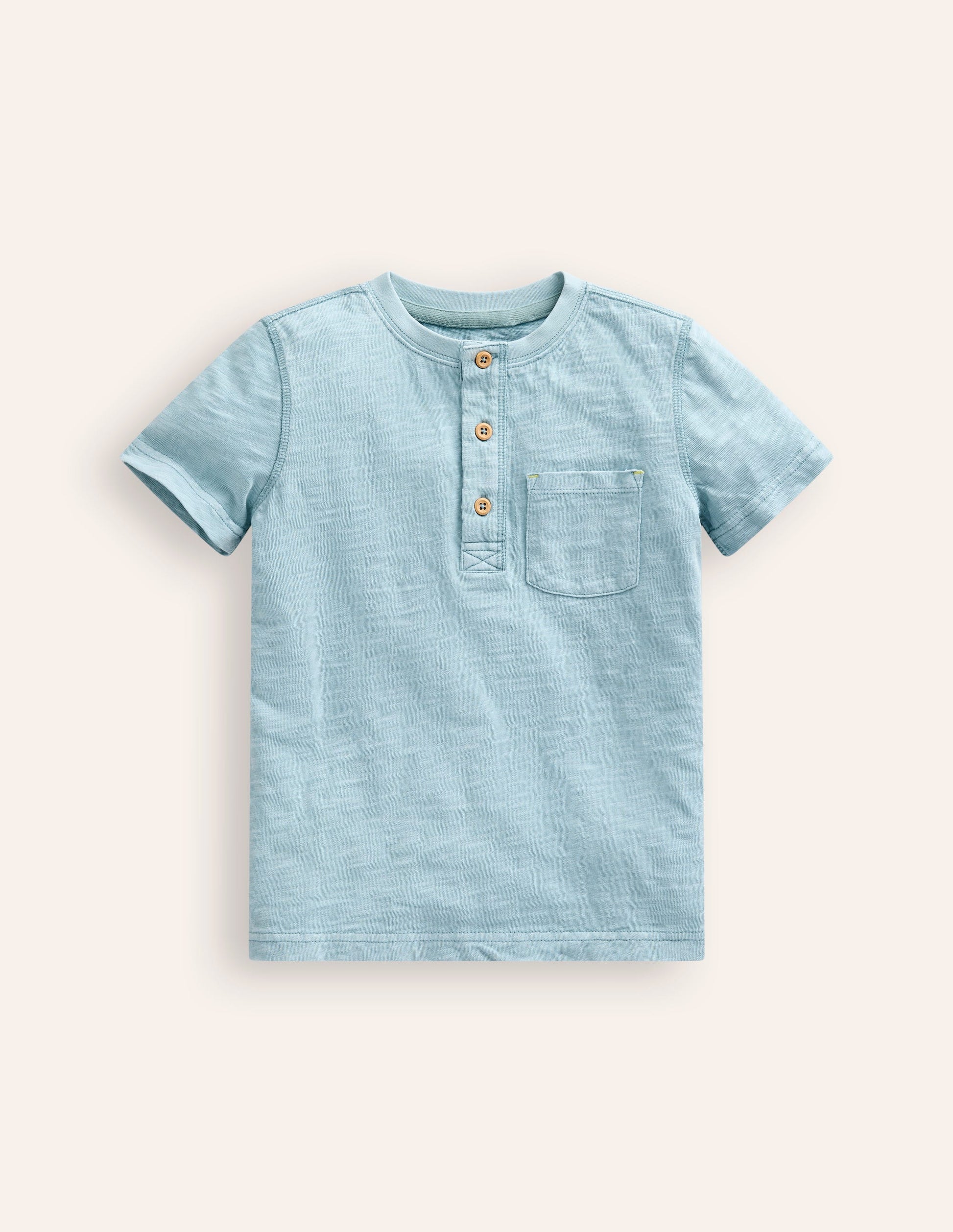 Washed Cotton Henley T-shirt-Vintage Blue-1
