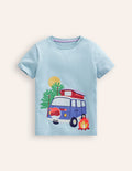 T-Shirt mit Fahrzeug-Superstitch-Vintage-Blau Campervan