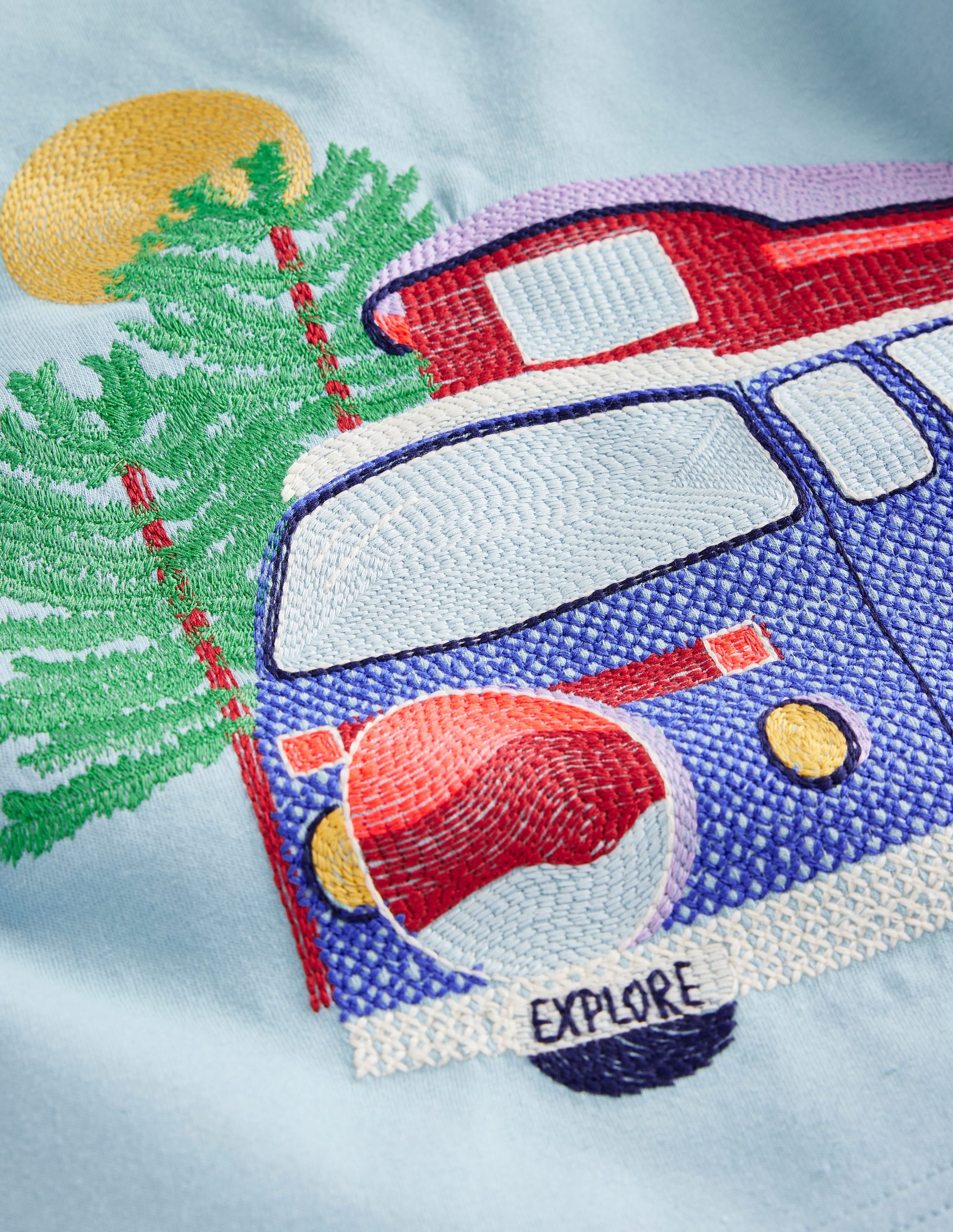 T-Shirt mit Fahrzeug-Superstitch-Vintage-Blau Campervan - Image 3
