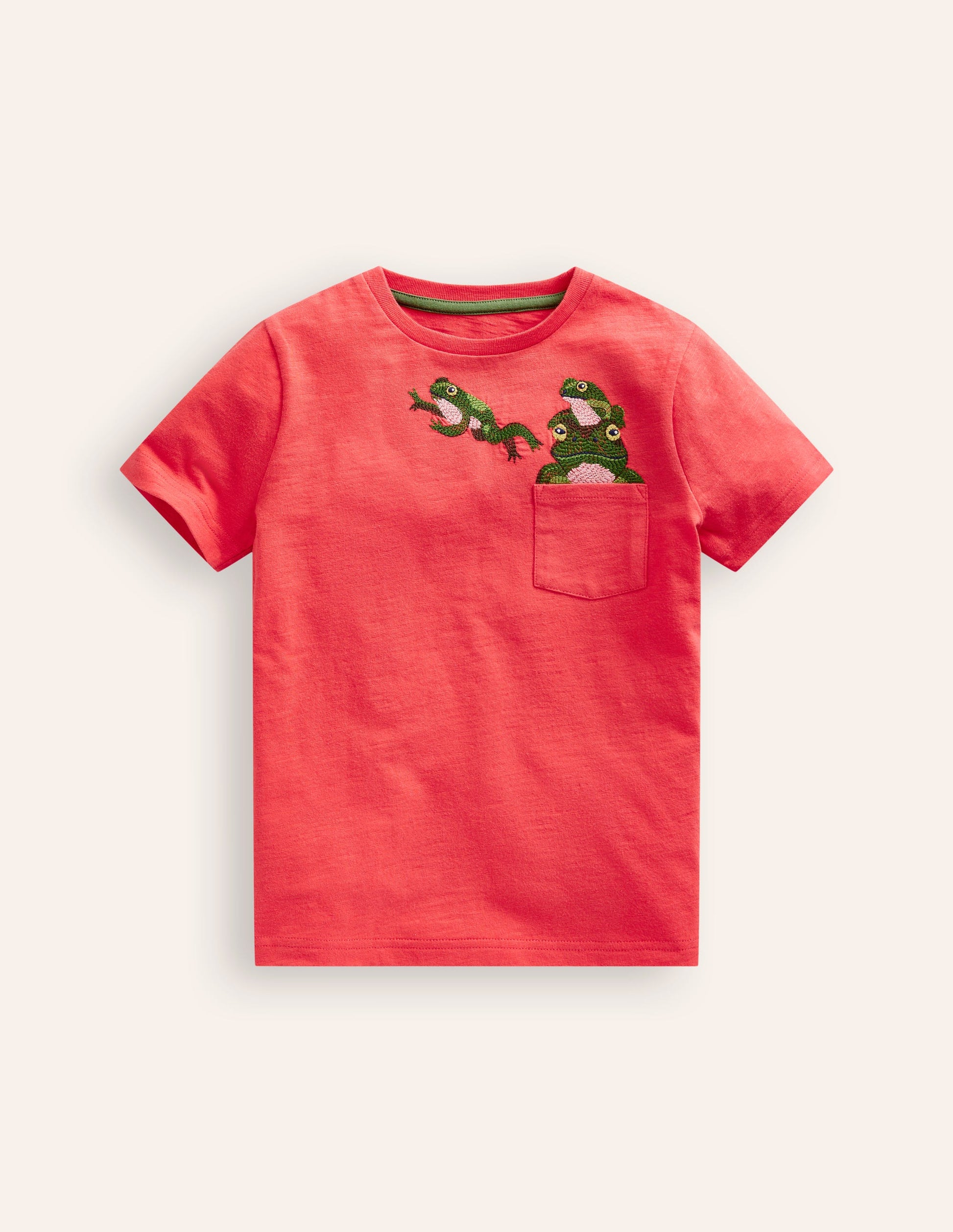 T-Shirt mit Superstitch an Brusttasche-Marmeladenrot Frösche-1