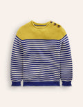 Everyday Stripe Cotton Jumper-Sapphire Blue & Ecru Marl