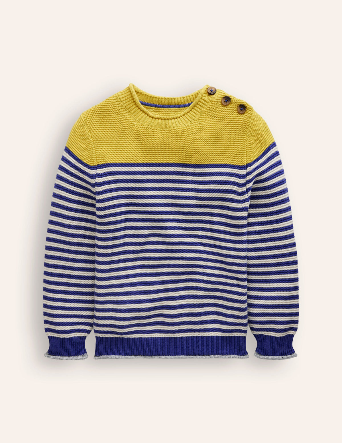 Everyday Stripe Cotton Jumper-Sapphire Blue & Ecru Marl - Image 1