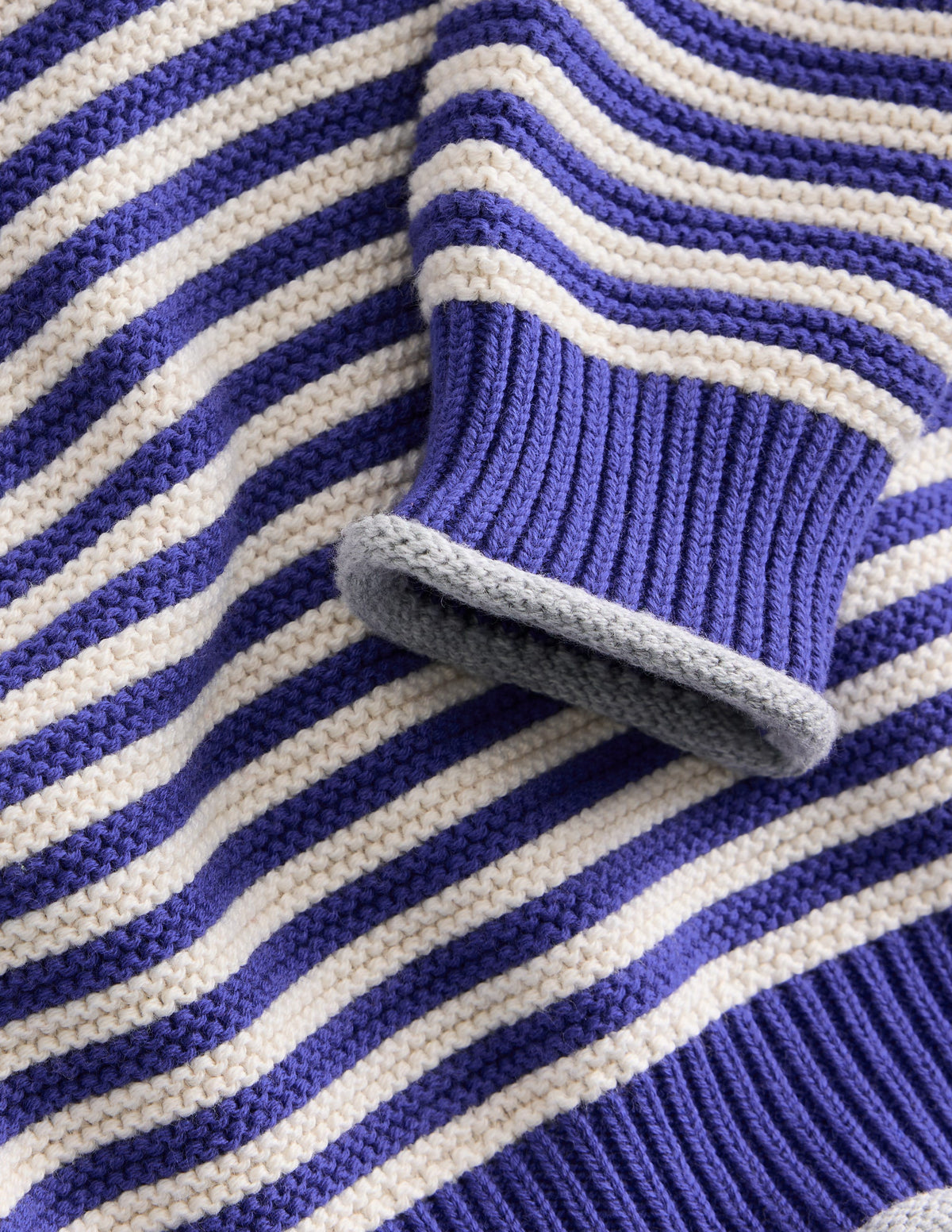 Everyday Stripe Cotton Jumper-Sapphire Blue & Ecru Marl-3