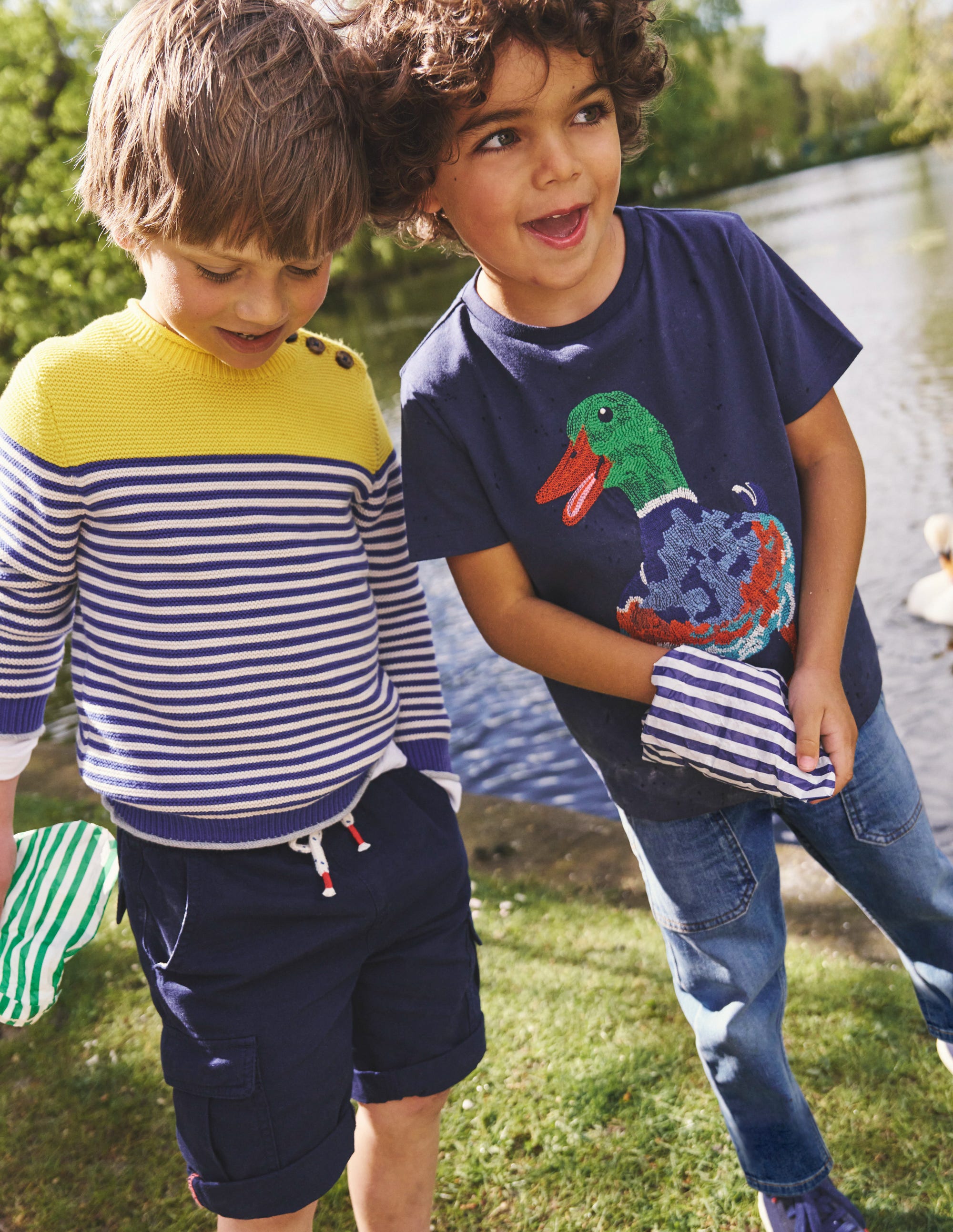 Everyday Stripe Cotton Jumper-Sapphire Blue & Ecru Marl - Image 4