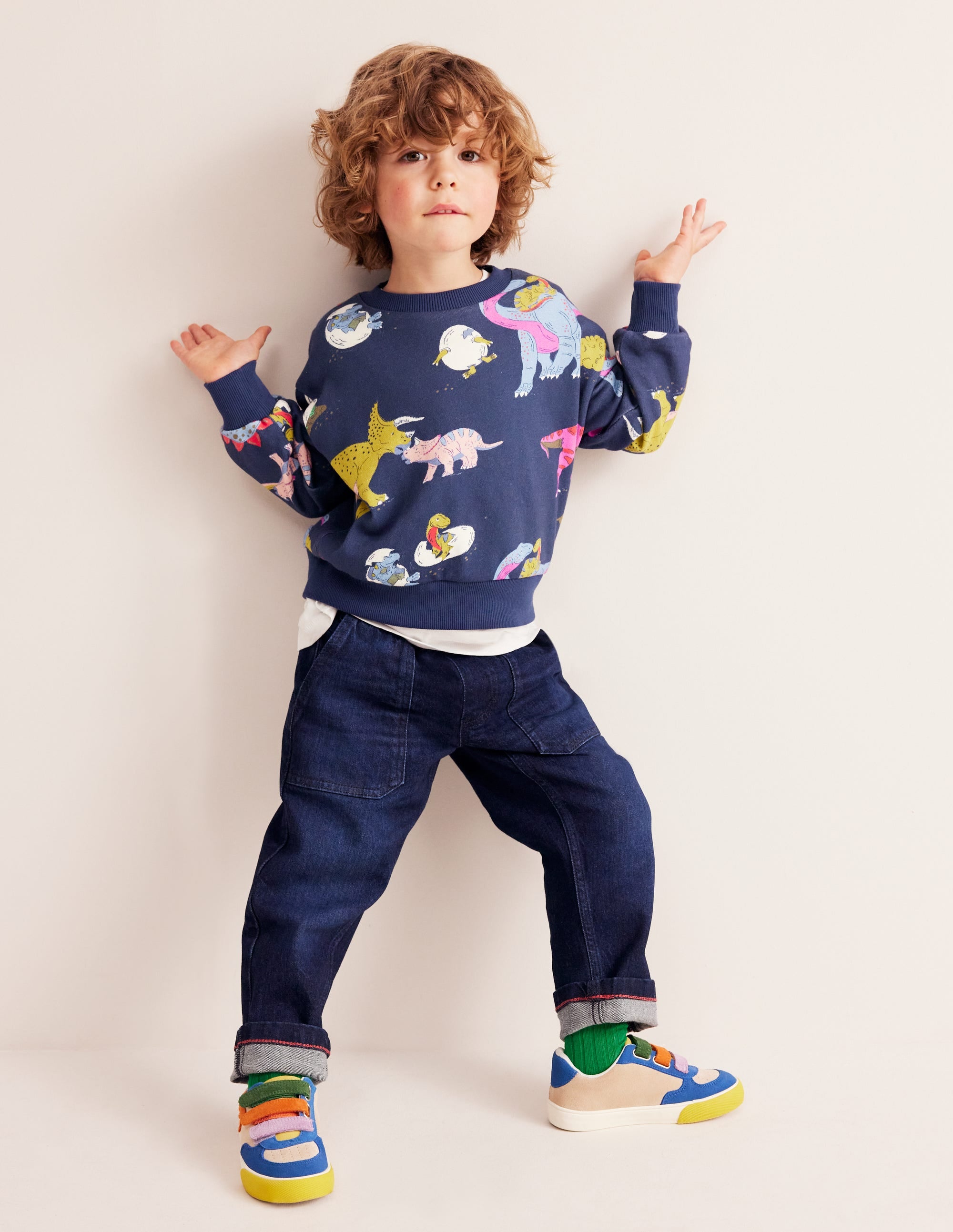 Bedrucktes Sweatshirt-Bunt Dino-Familie - Image 1