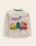 Bedrucktes Logo-T-Shirt-Haferbeige Meliert Transport