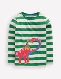 T-Shirt mit Applikationen vorne und hinten-Kleegrün Dino-Familie