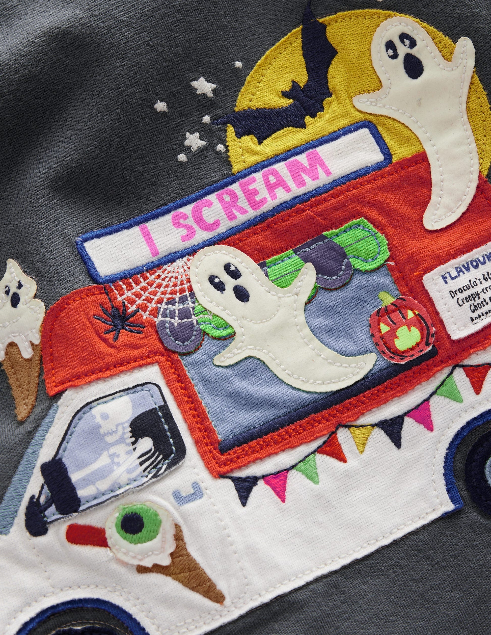 T-Shirt mit Halloween-Applikation-Rauchgrau Eiswagen-3
