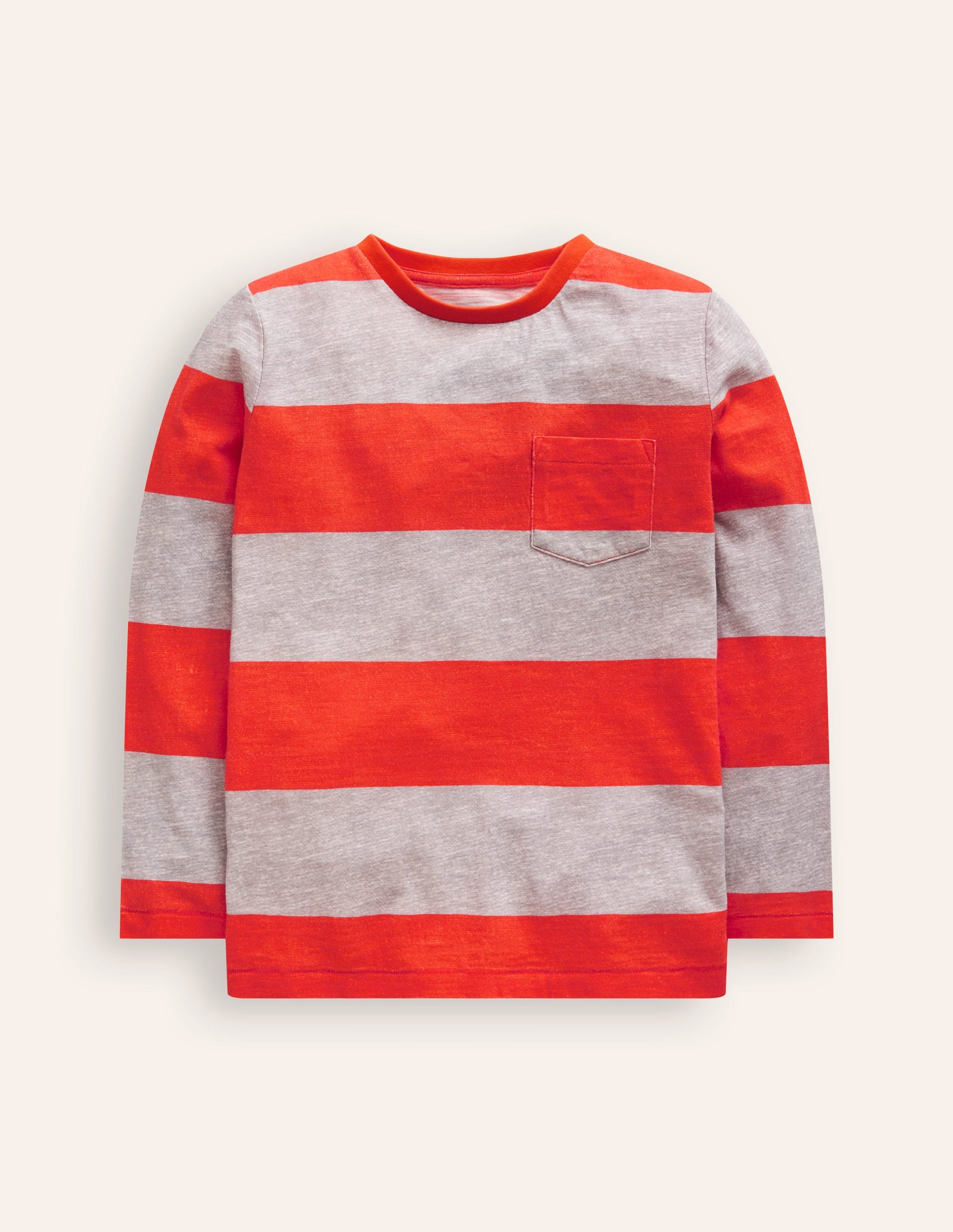 Langärmliges T-Shirt für den Alltag-Grau Meliert/Knallrot-1