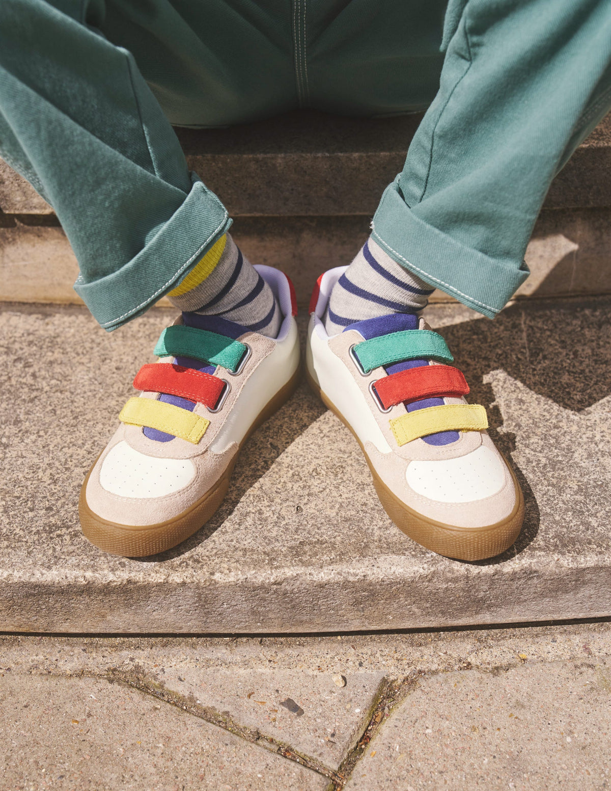 Baskets basses en cuir-Blanc et colourblock multi - Image 4