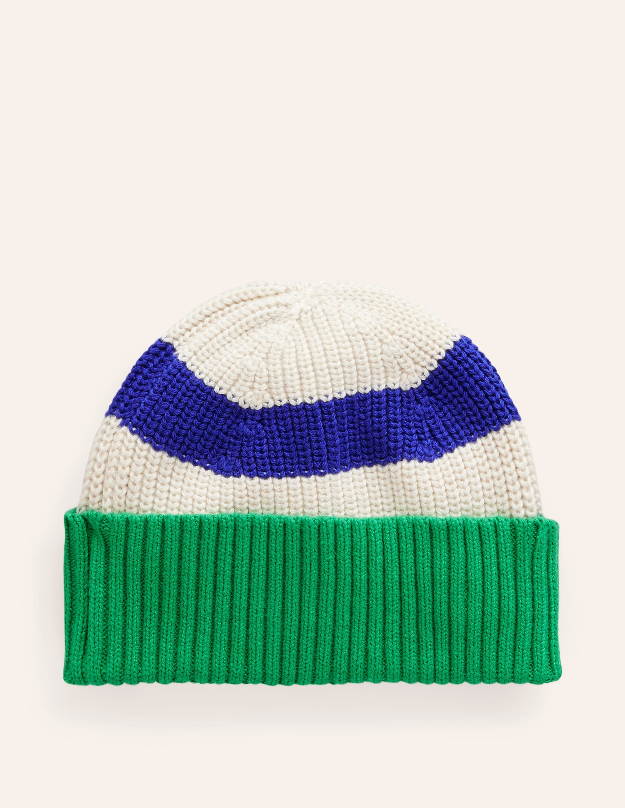 Colourblock Beanie-Sapphire Blue / Ecru - Image 1