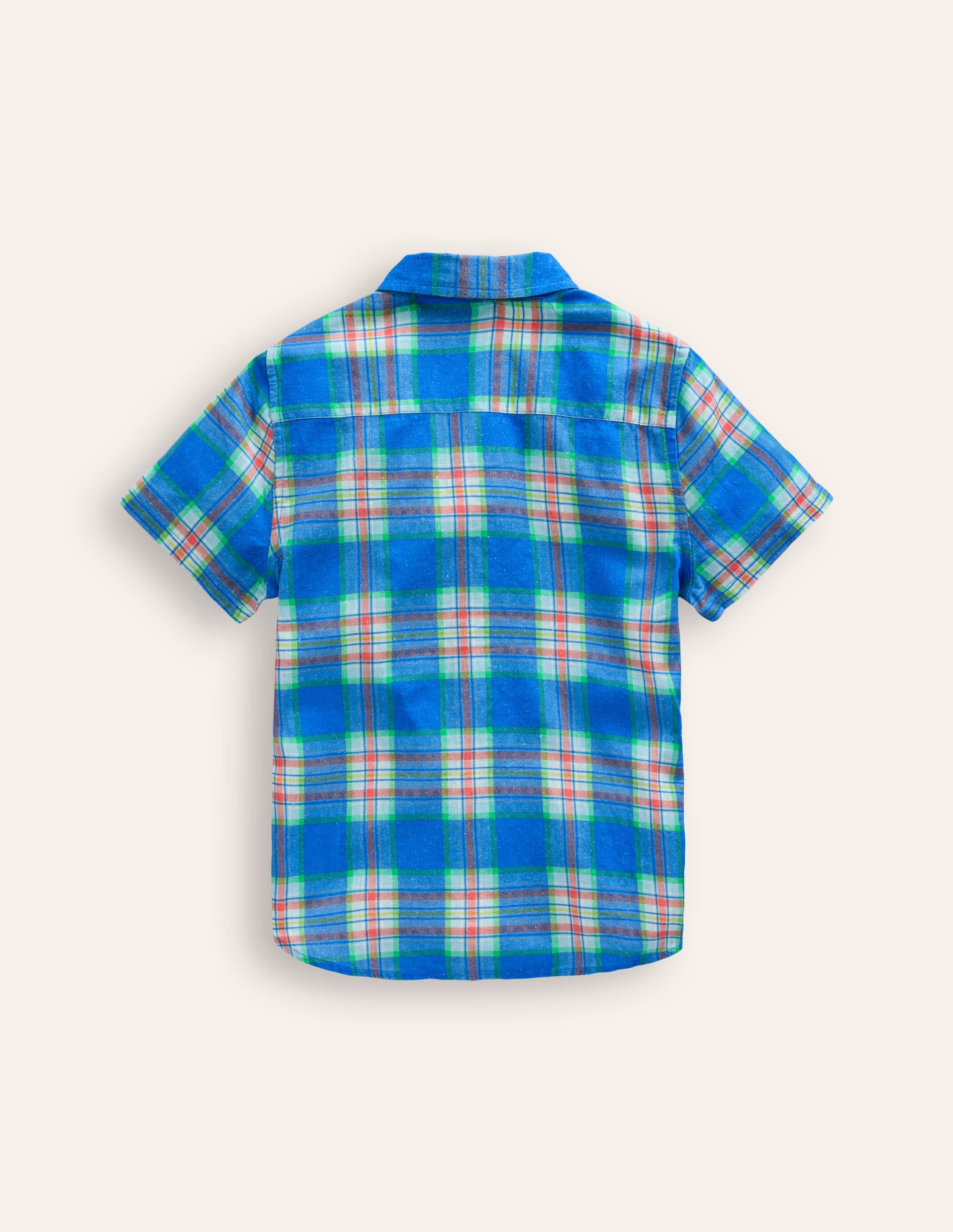 Chemise en coton et lin-Carreaux bleu/vert - Image 2