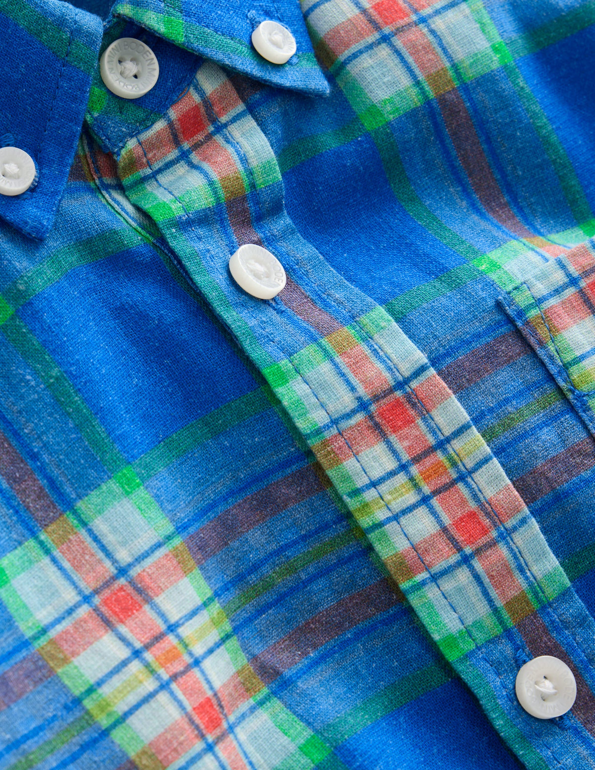 Chemise en coton et lin-Carreaux bleu/vert-3