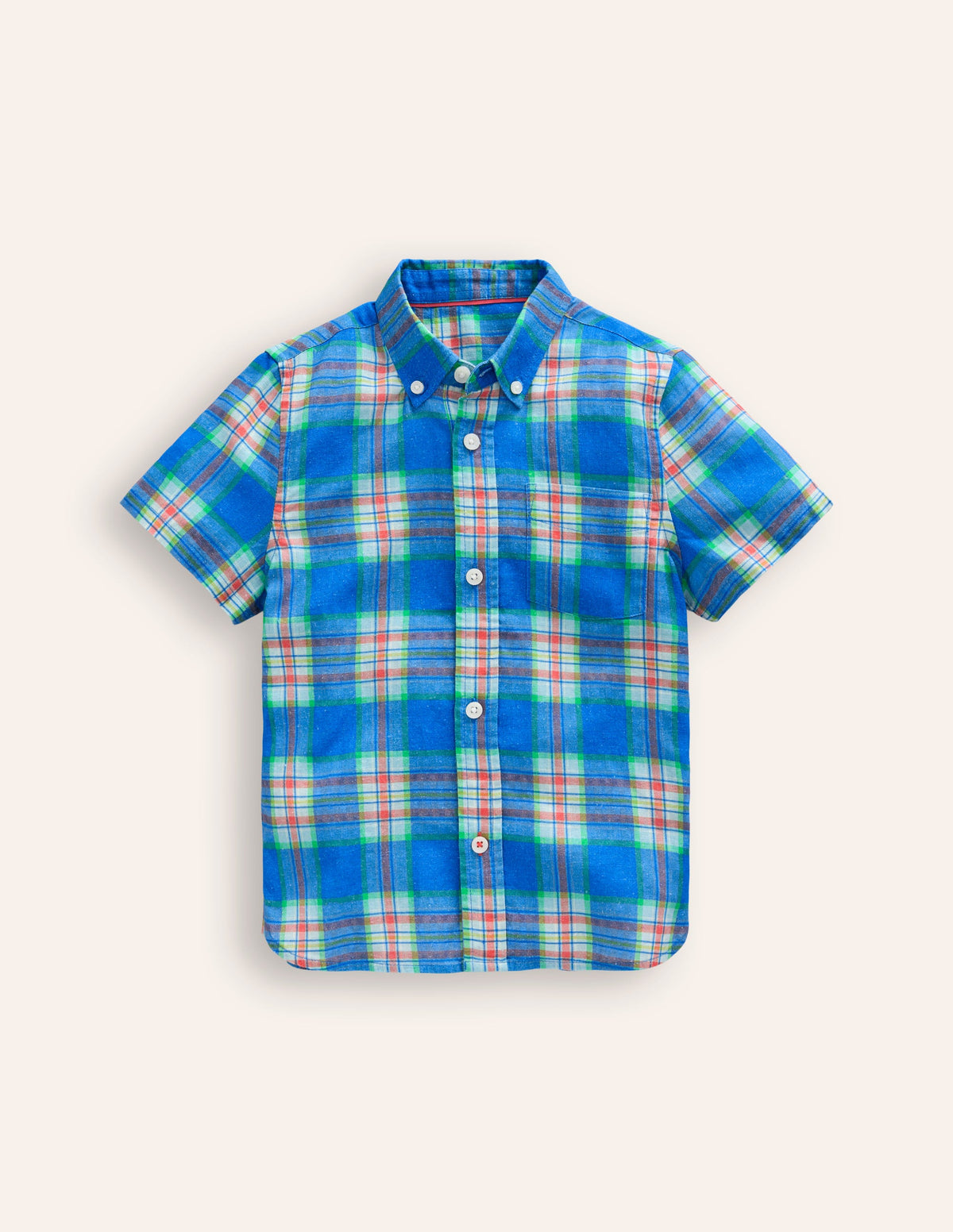 Chemise en coton et lin-Carreaux bleu/vert - Image 1