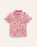 Chemise en coton et lin-Broderie étoile rayé rouge