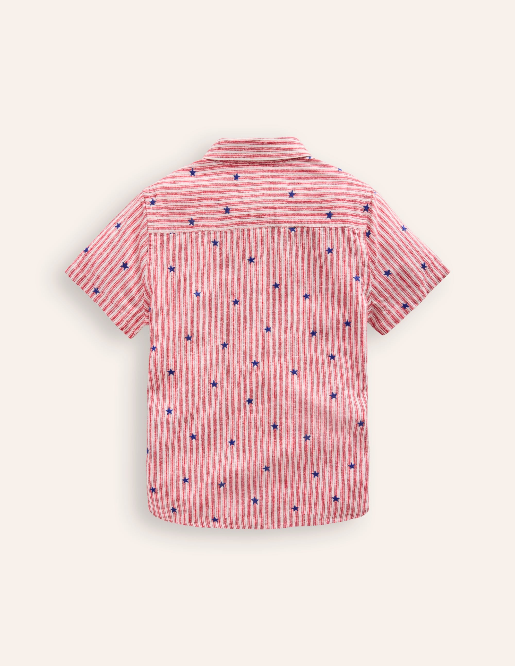 Chemise en coton et lin-Broderie étoile rayé rouge - Image 2