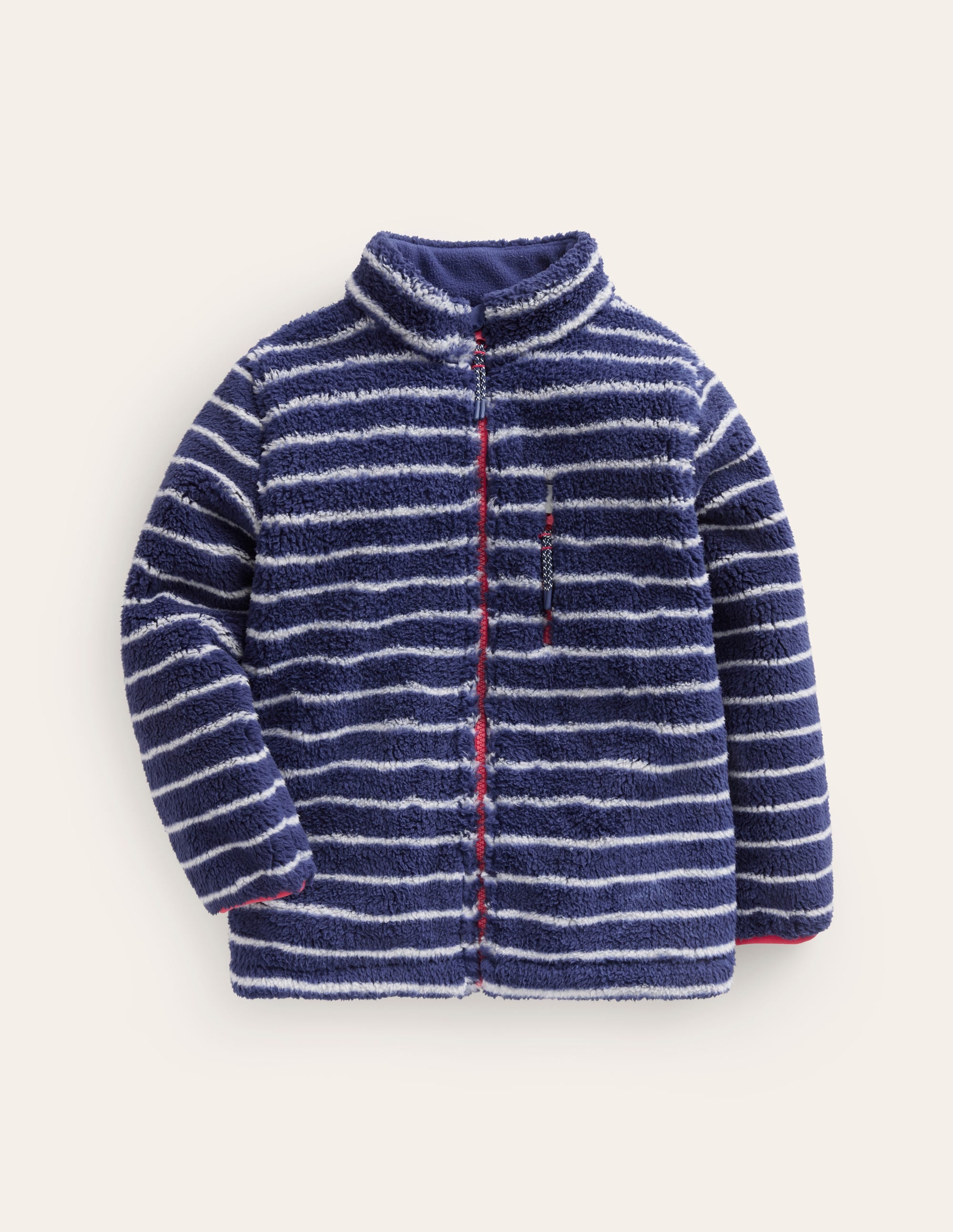 Kuschelige, winddichte Fleecejacke-Schuluniform-Marineblau / Naturweiß Streifen - Image 1