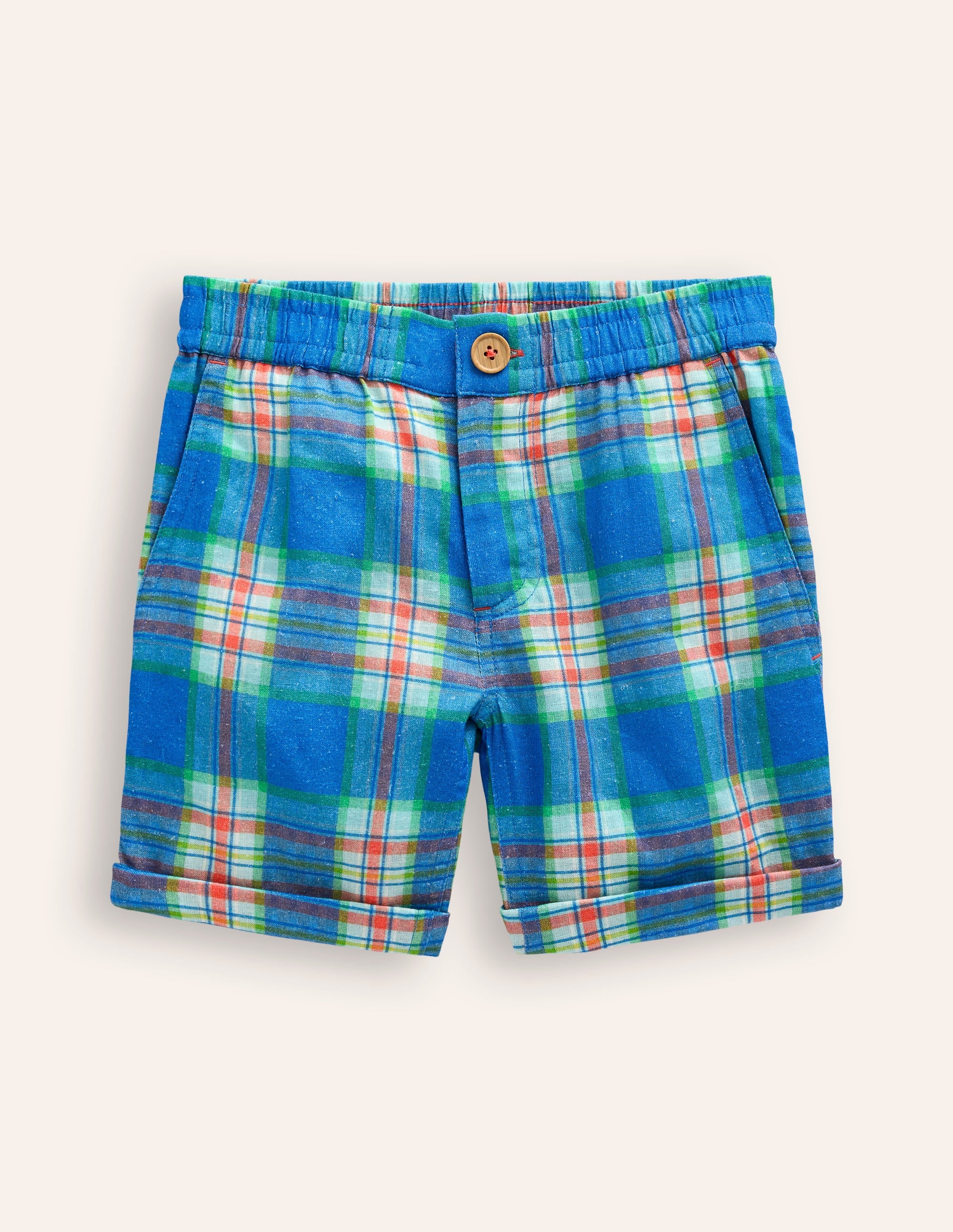 Short élégant à revers-Carreaux bleu/vert - Image 1