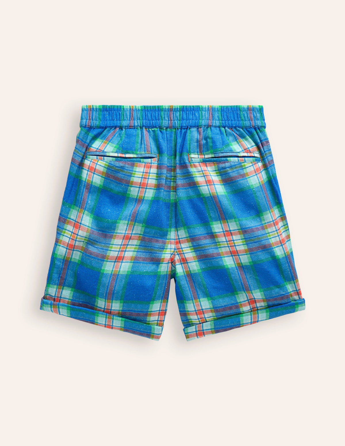 Short élégant à revers-Carreaux bleu/vert-2