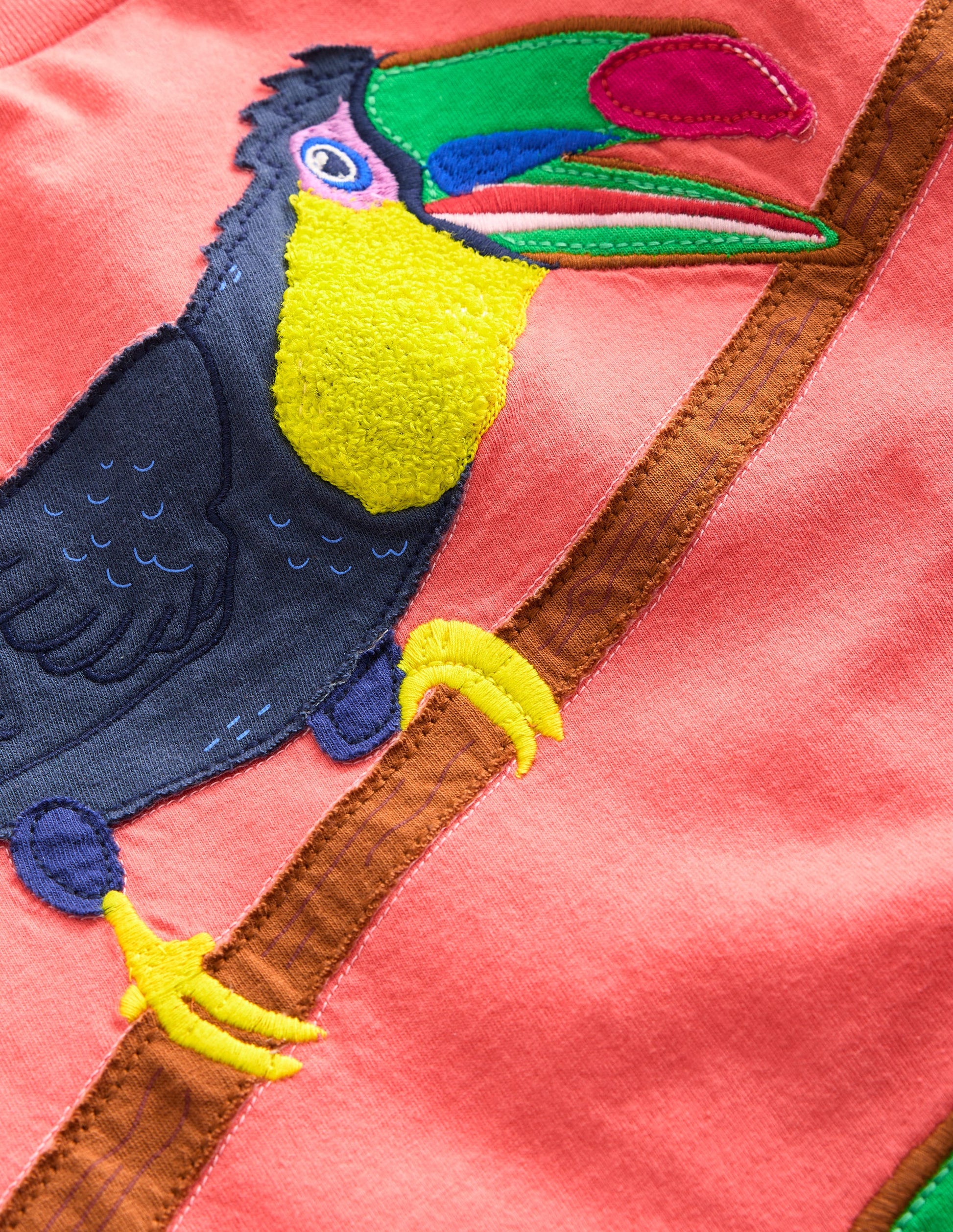 T-Shirt mit großen Tierapplikationen-Korallenrosa Tukane-3