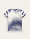 Vorgewaschenes Flammgarn-T-Shirt-Segelblau/Naturweiß