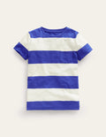 Vorgewaschenes Flammgarn-T-Shirt-Tiefblau/Naturweiß