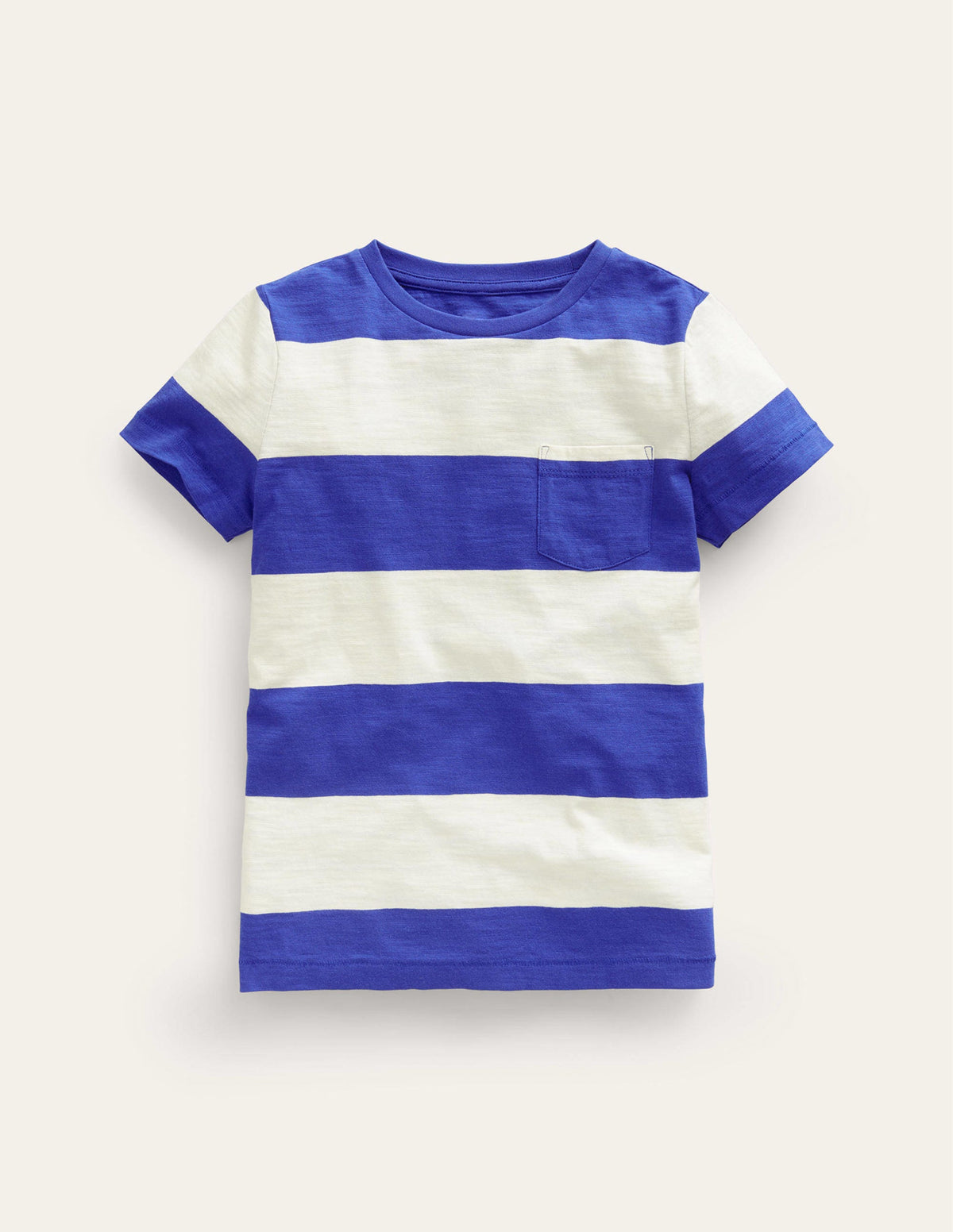 Vorgewaschenes Flammgarn-T-Shirt-Tiefblau/Naturweiß - Image 1