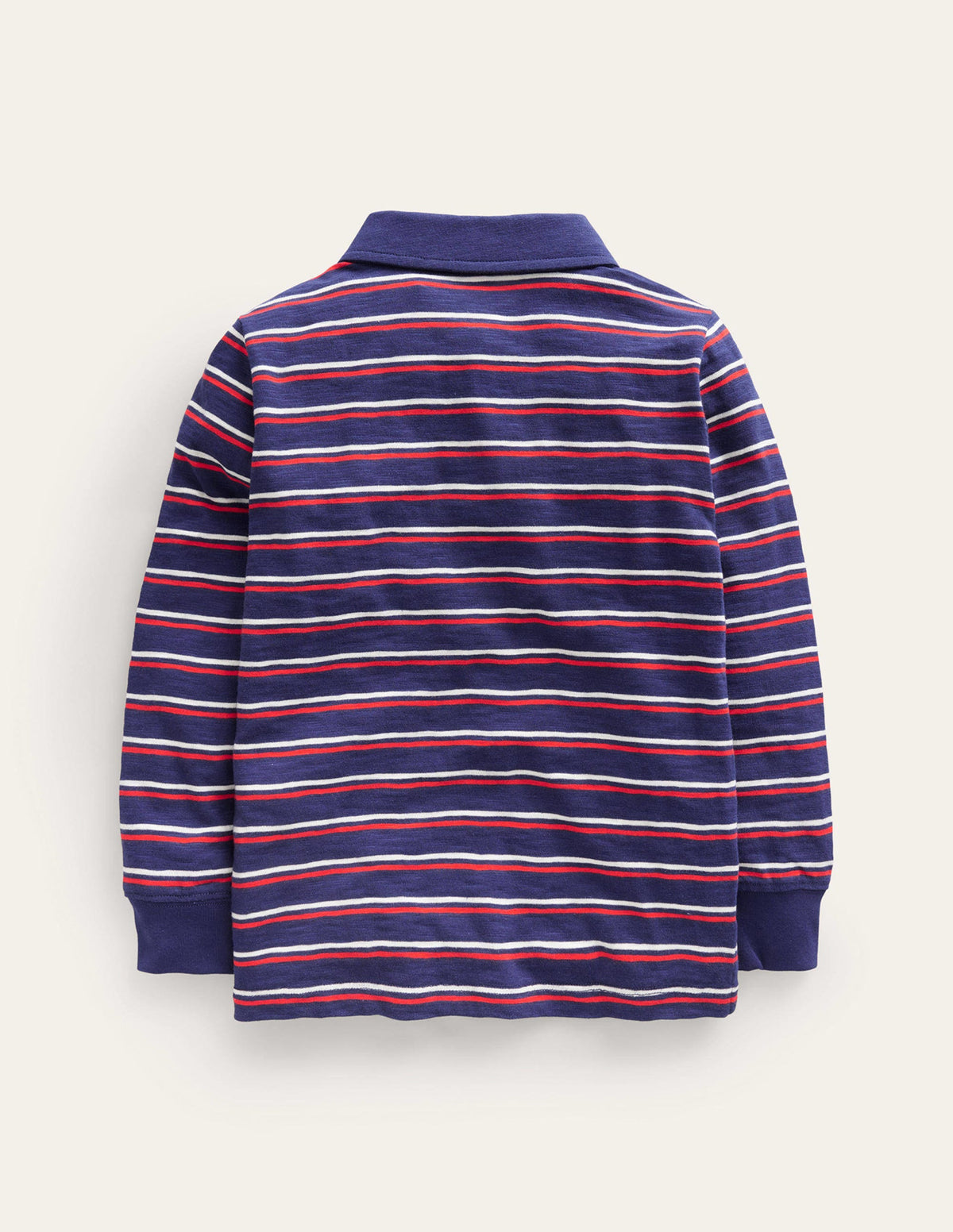 Langärmliges Flammgarn-Poloshirt-Naturweiß/Saphirblau/Mohnblumenrot - Image 2