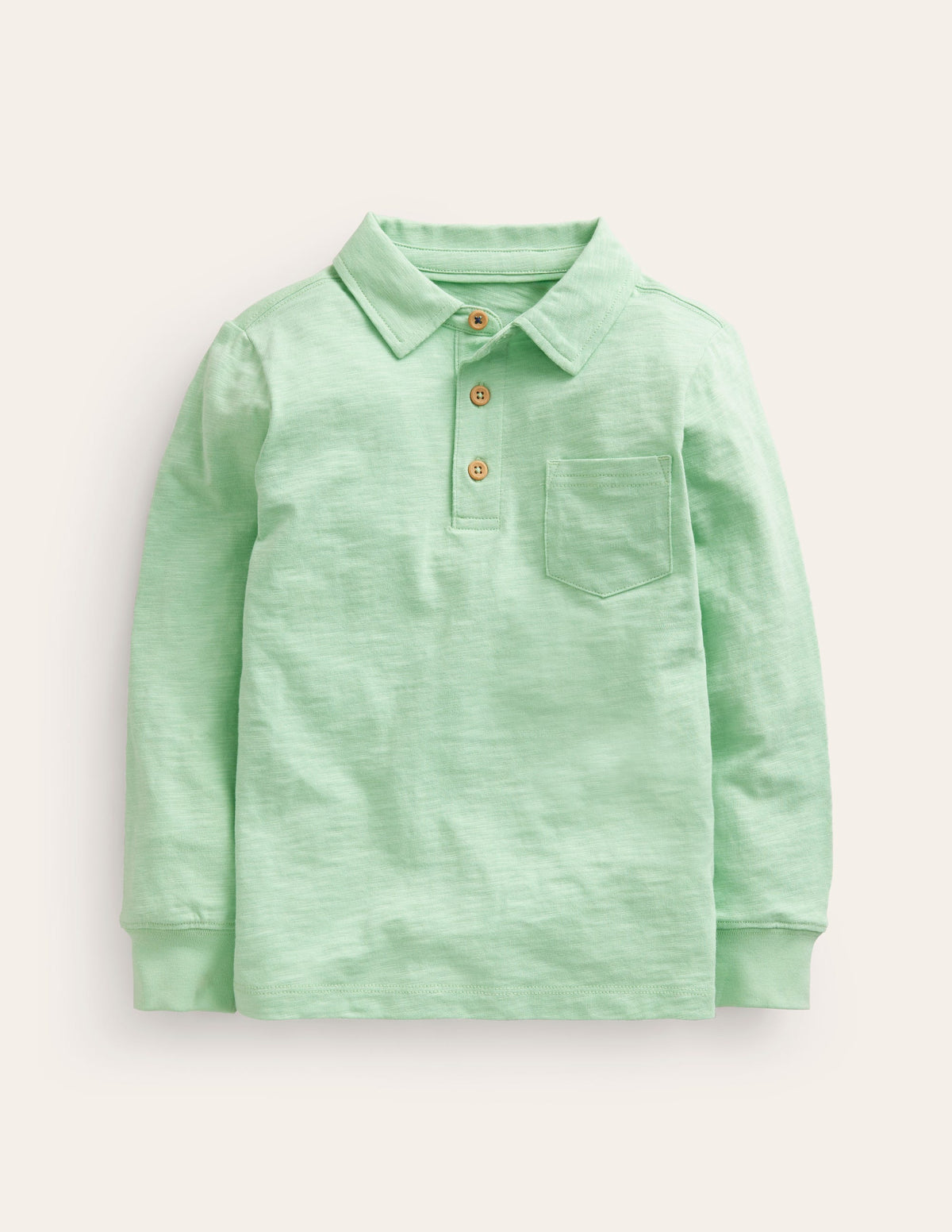 Langärmliges Flammgarn-Poloshirt-Pistaziengrün-1
