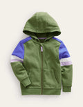Hoodie mit Reißverschluss in Blockfarben-Safarigrün/Blau
